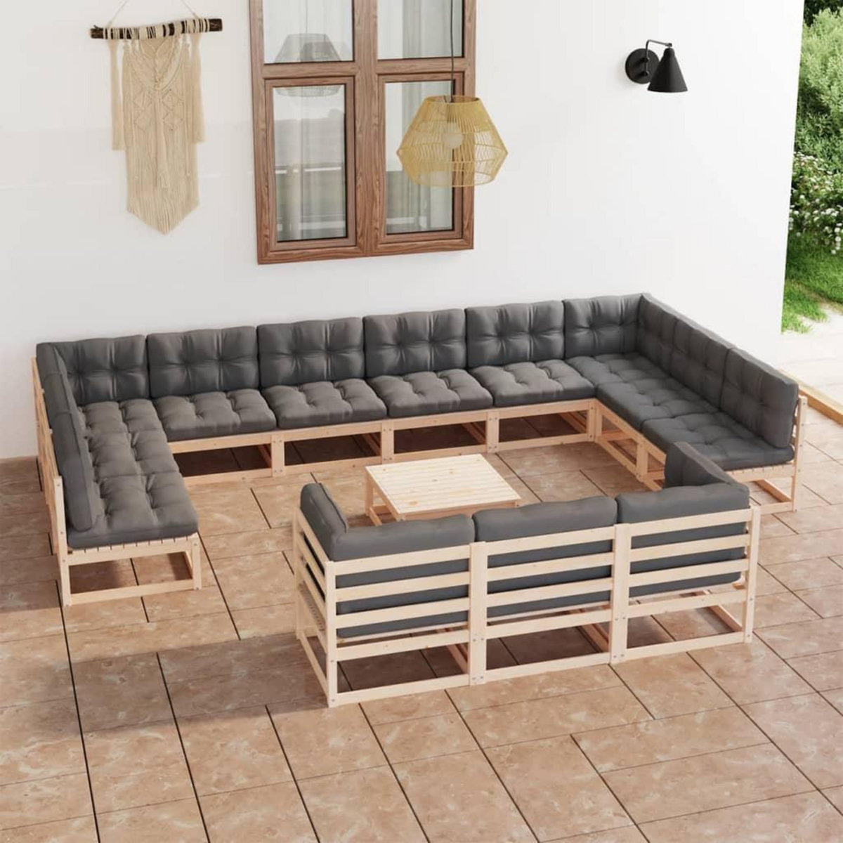 VIDAXL Salon de jardin 14 pcs avec coussins Bois de pin massif