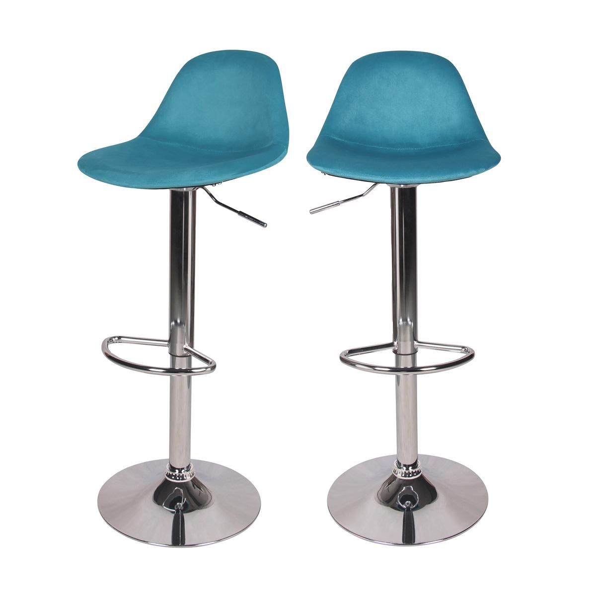 Rendez vous déco Lot de 2 chaises de bar réglables en velours bleu 60/82 cm - Pavo