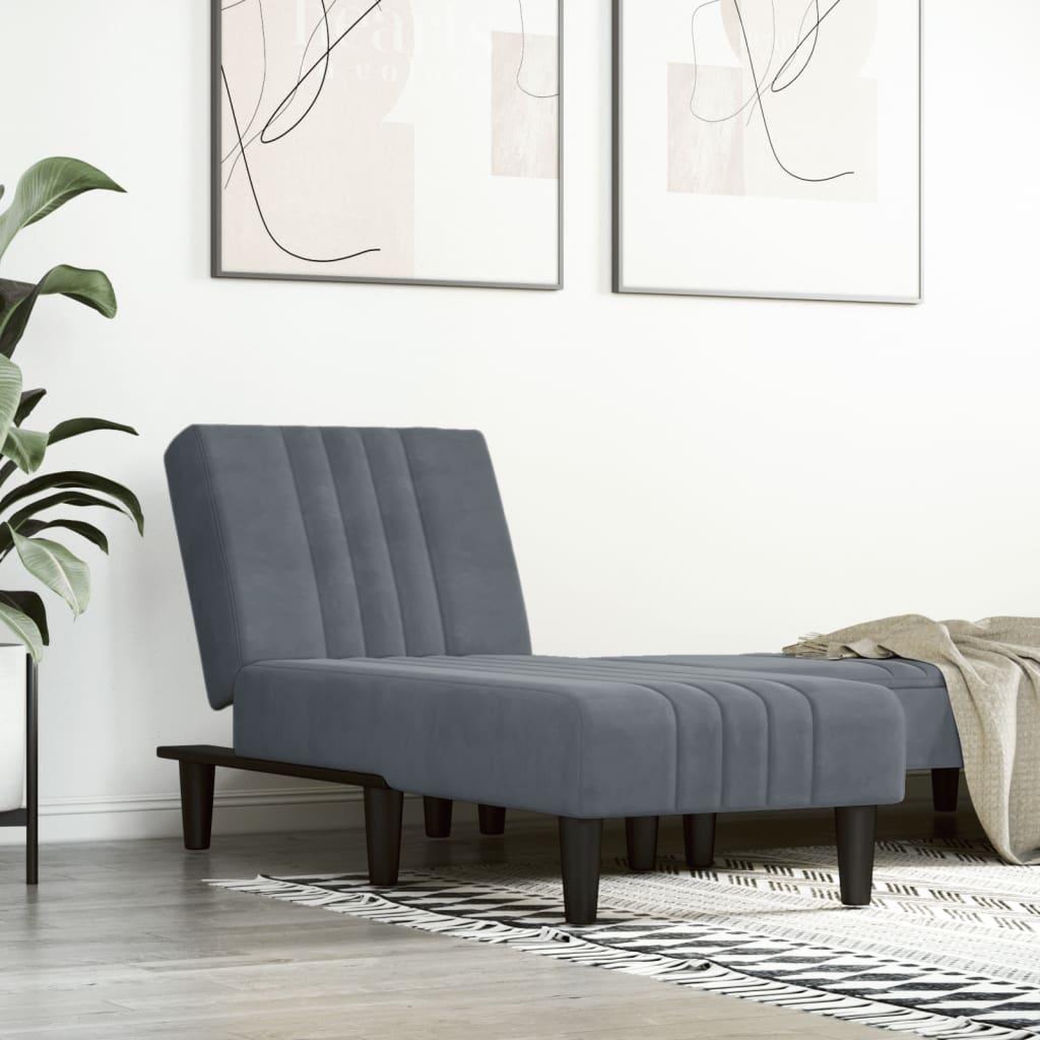 VIDAXL Chaise longue gris fonce velours