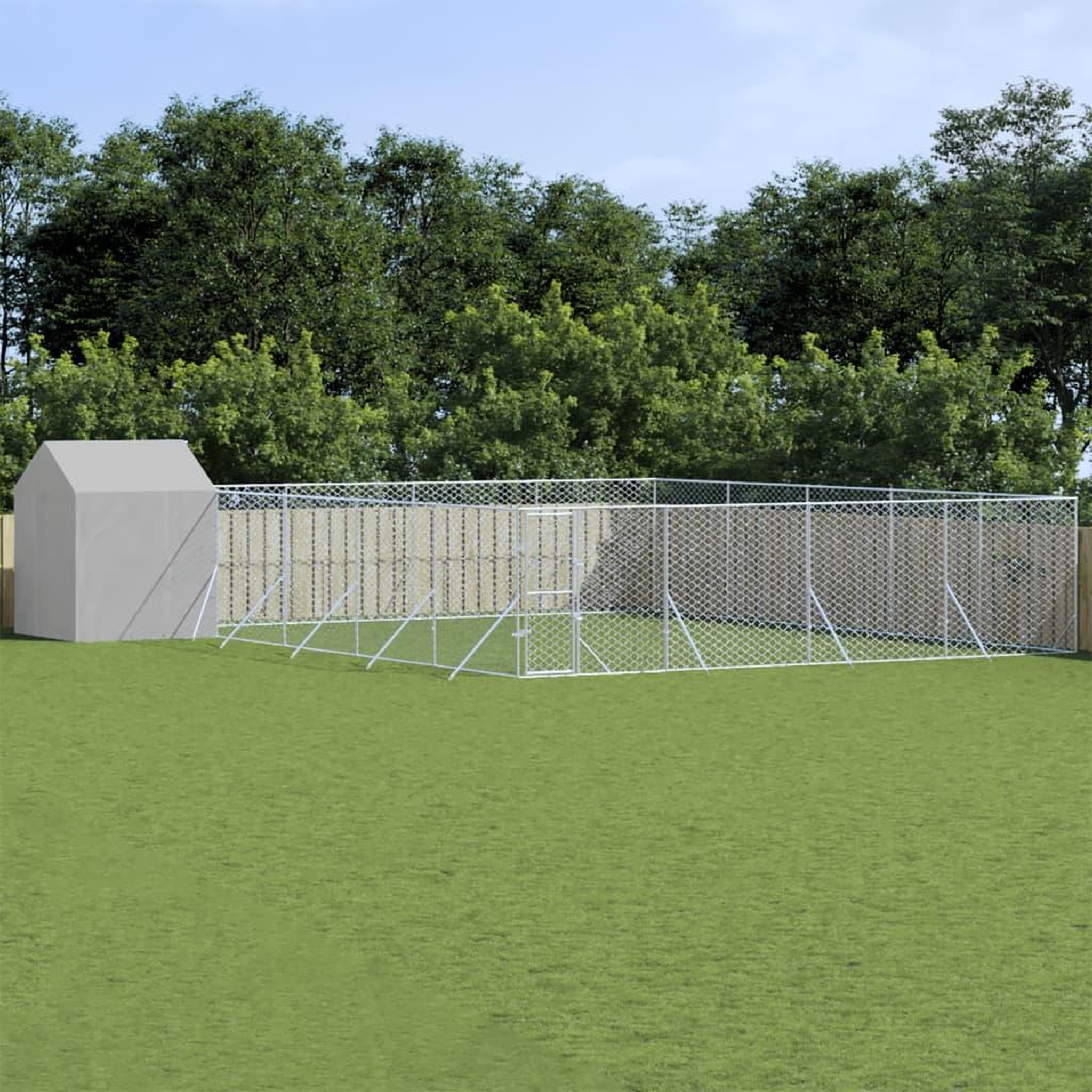 VIDAXL Chenil d'exterieur pour chiens avec toit argente 10x10x2,5 m