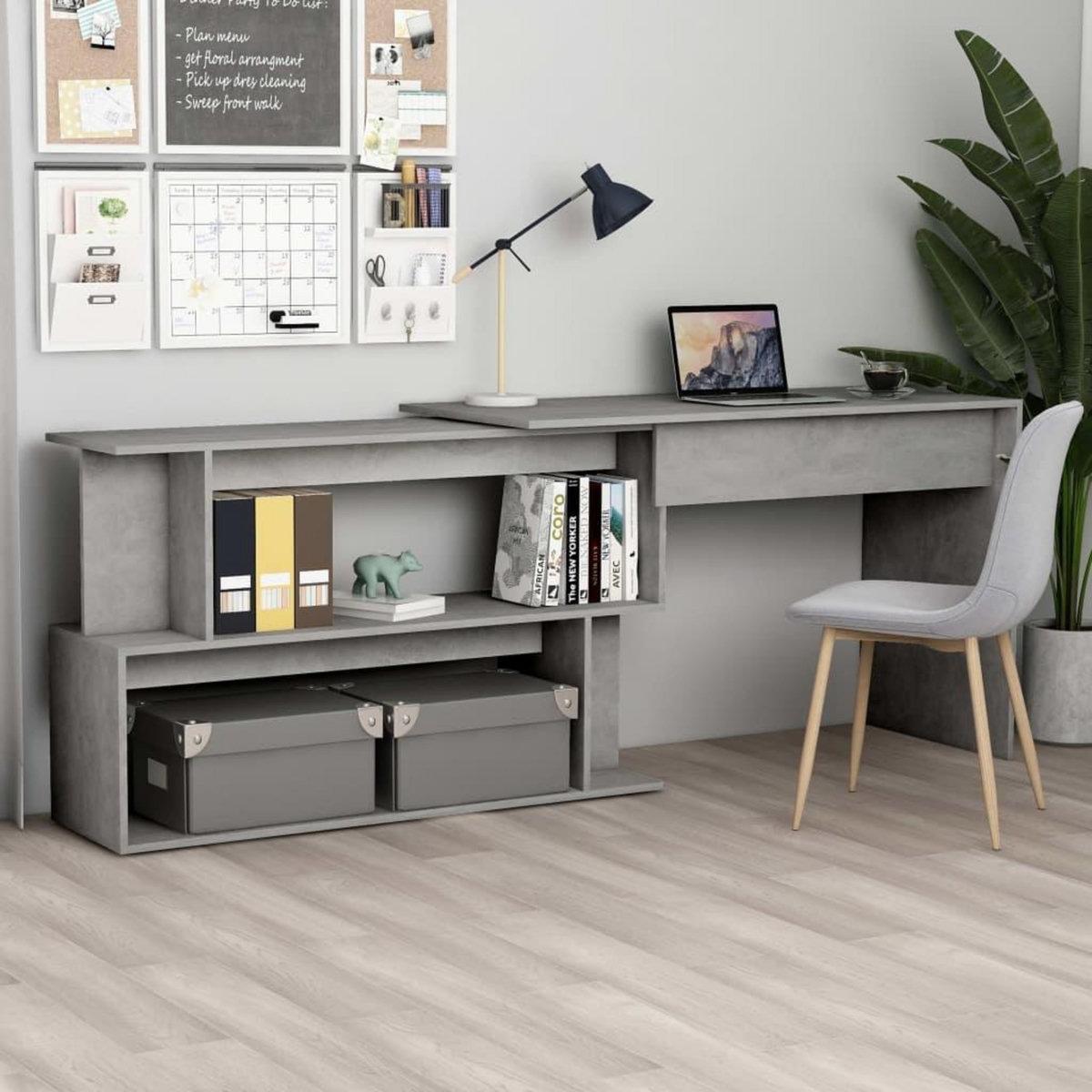 VIDAXL Bureau d'angle Gris beton 200x50x76 cm Bois d'ingenierie