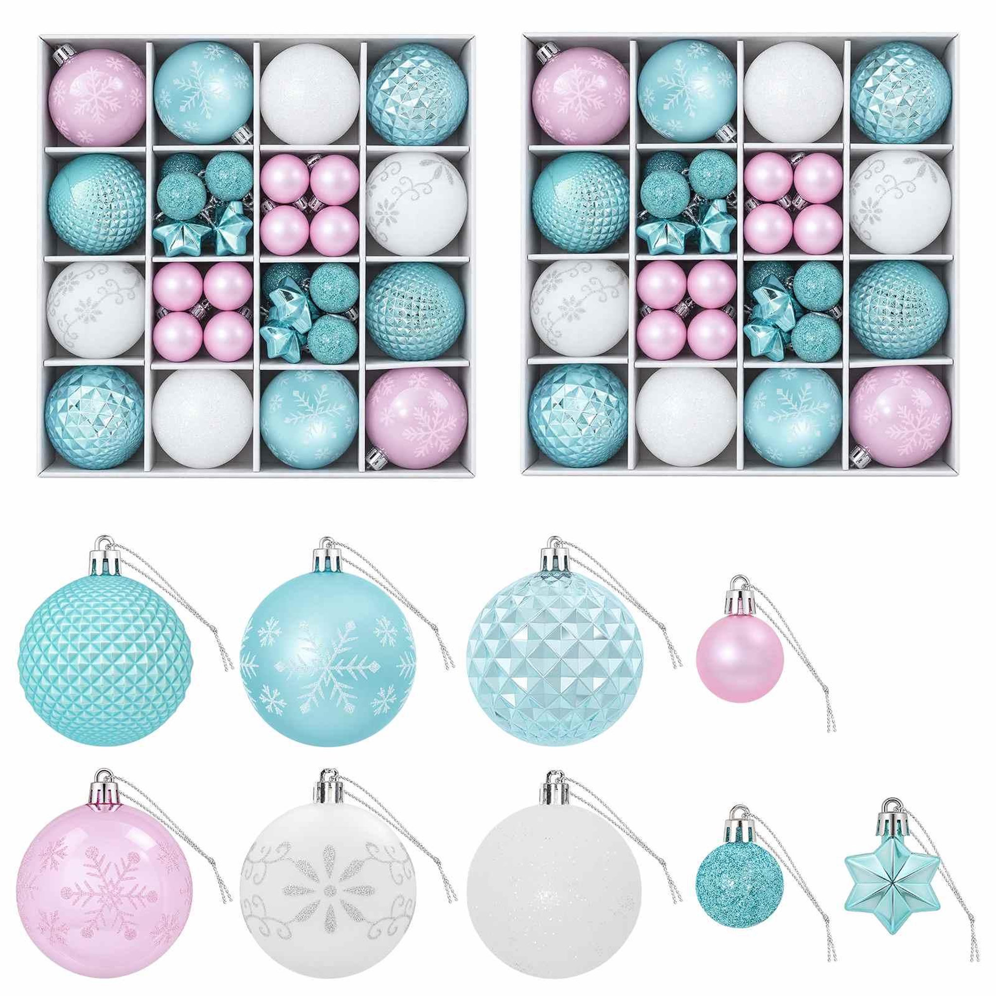 VIDAXL Ensemble de boules de Noël 88 pc Turquoise, rose et blanc