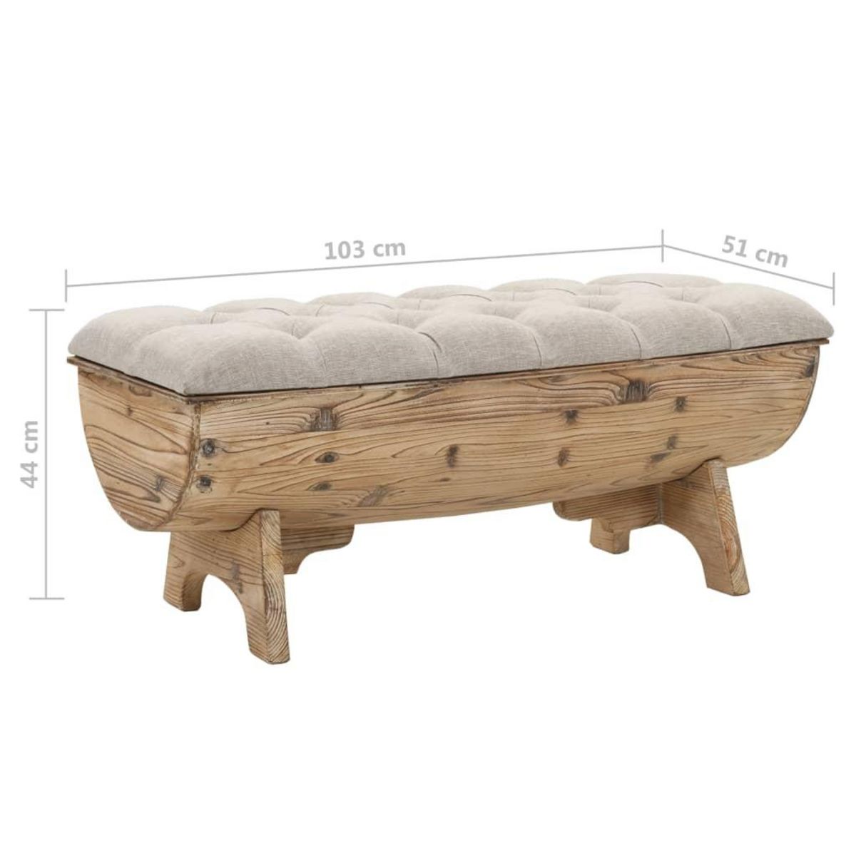 VIDAXL Banc de rangement Bois massif et tissu 103 x 51 x 44 cm