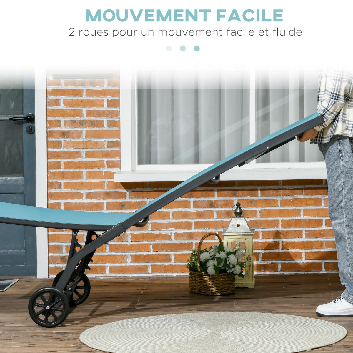 OUTSUNNY Lot de 2 bains de soleil transats inclinables - 2 roulettes - alu. textilène bleu