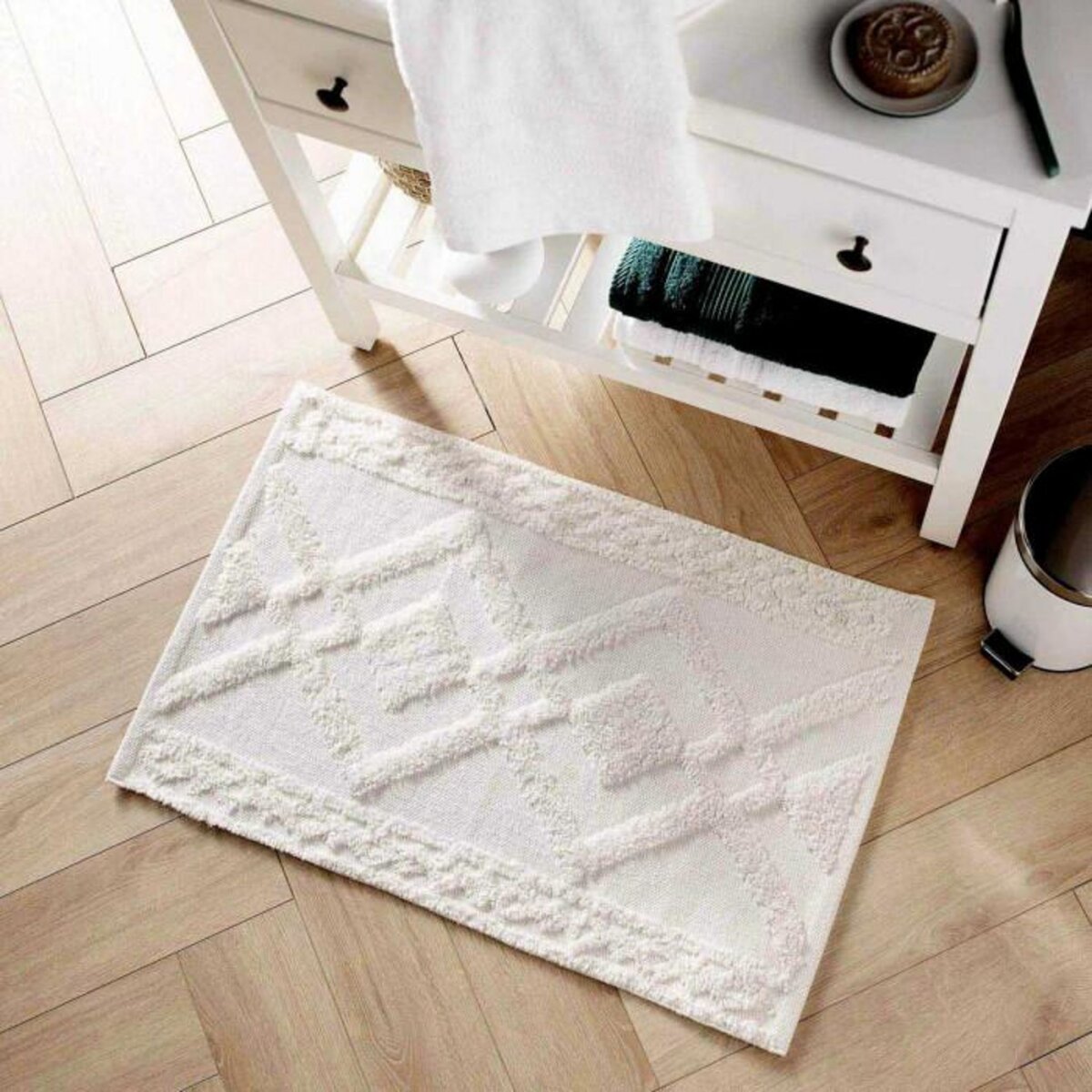 Paris Prix Tapis de Bain Jacquard  Gladis  50x80cm Blanc