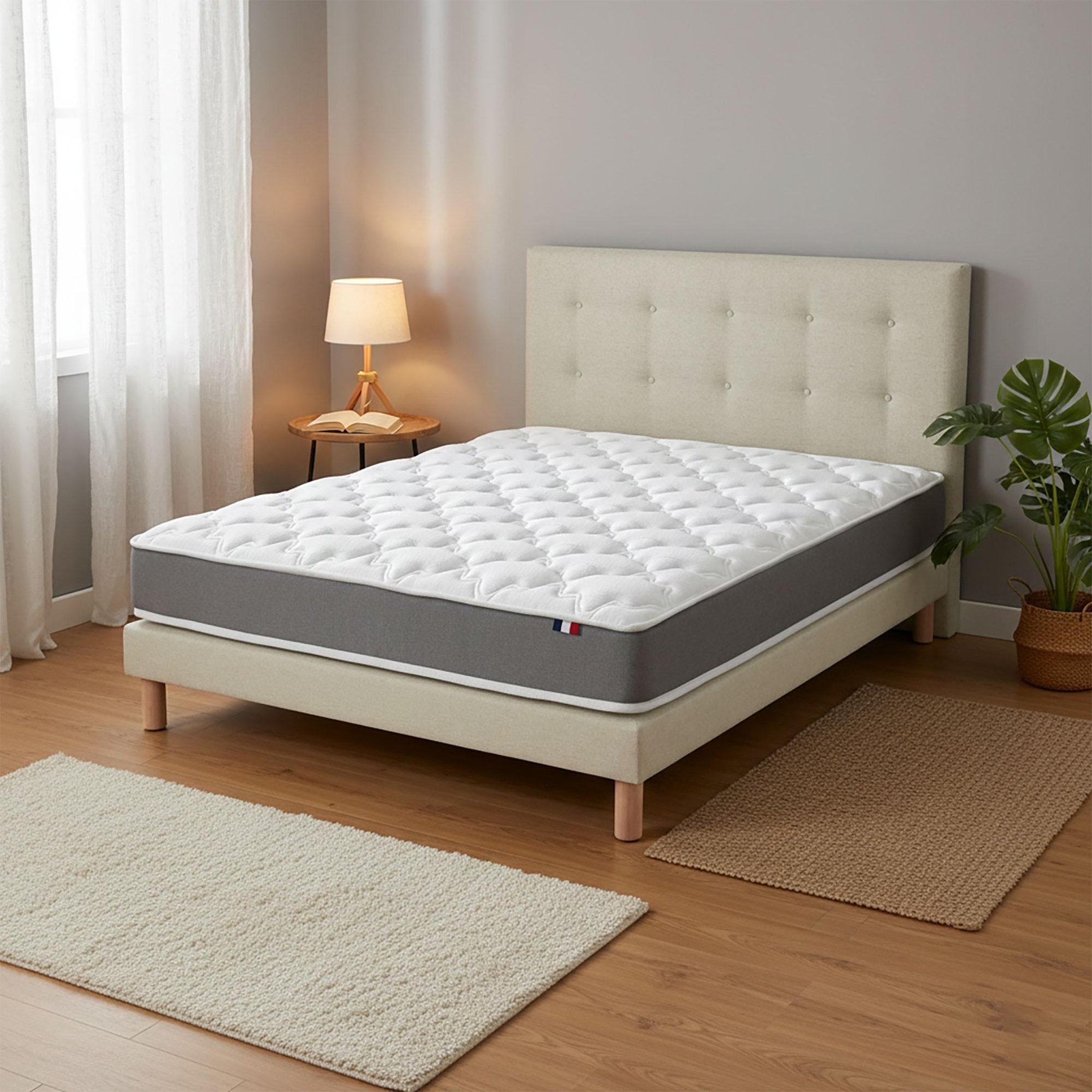 IDLITERIE Ensemble matelas mousse haute résilience sommier déco vert 90x200cm