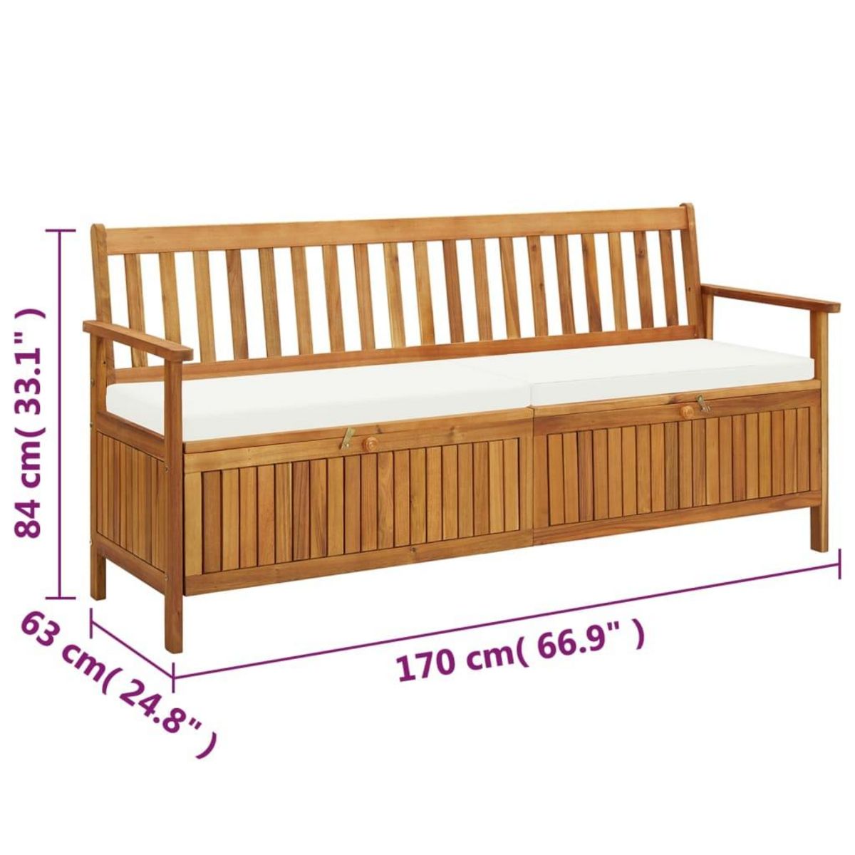 VIDAXL Banc de rangement avec coussin 170 cm Bois d'acacia solide