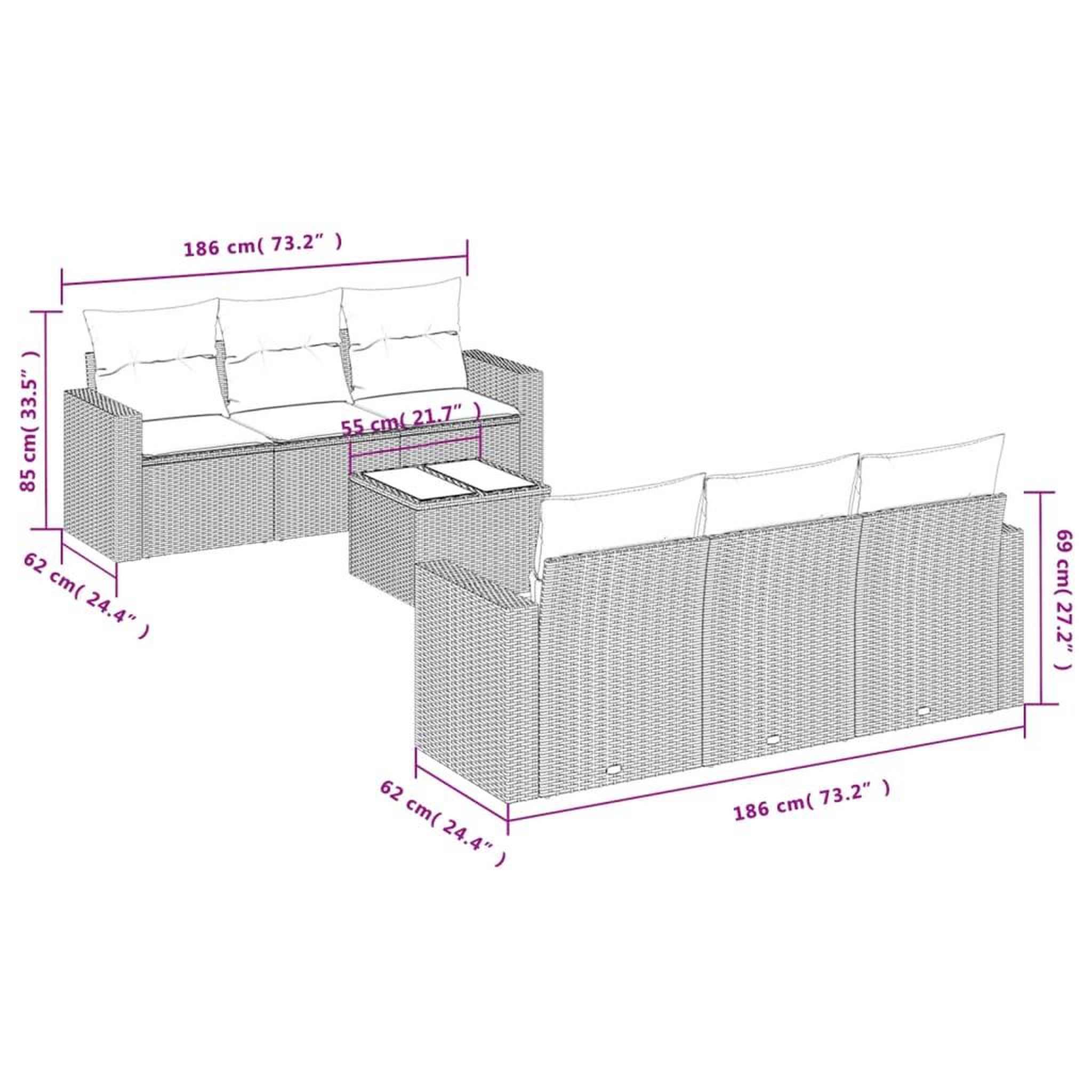 Voir la diapositive 3 : VIDAXL Salon de jardin avec coussins 7 pcs gris resine tressee