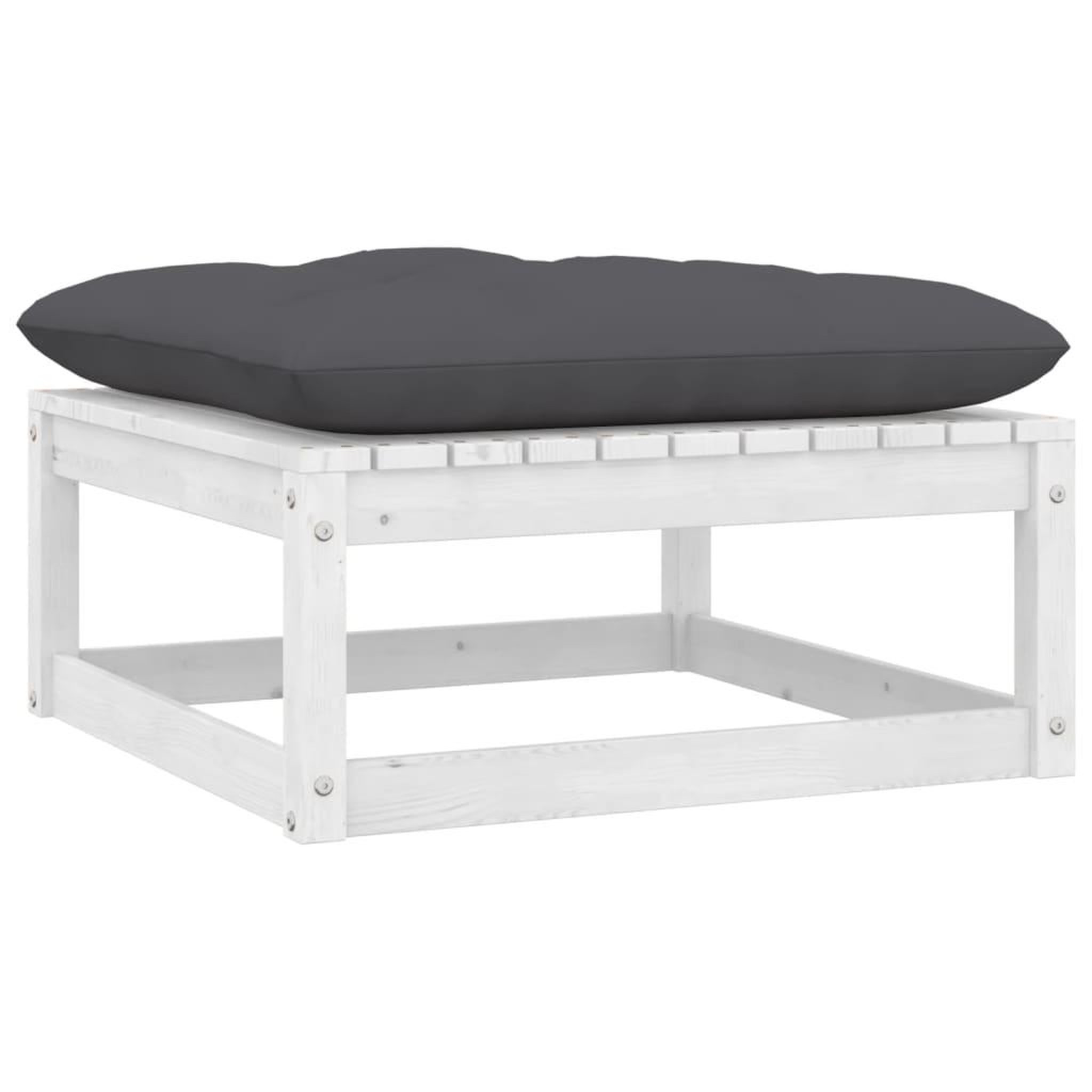Voir la diapositive 1 : VIDAXL Repose-pied de jardin avec coussin Blanc Bois de pin massif