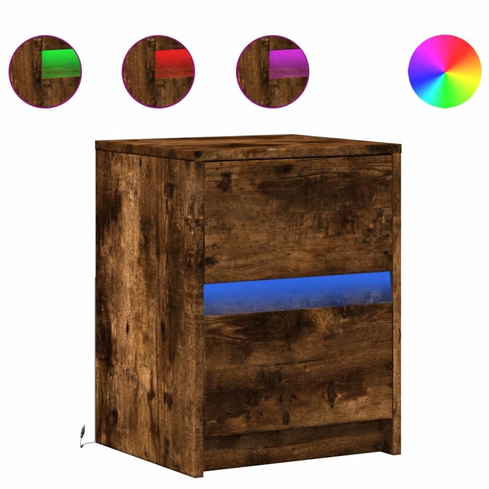 Voir la diapositive 2 : VIDAXL Armoire de chevet et lumieres LED chene fume bois d'ingenierie