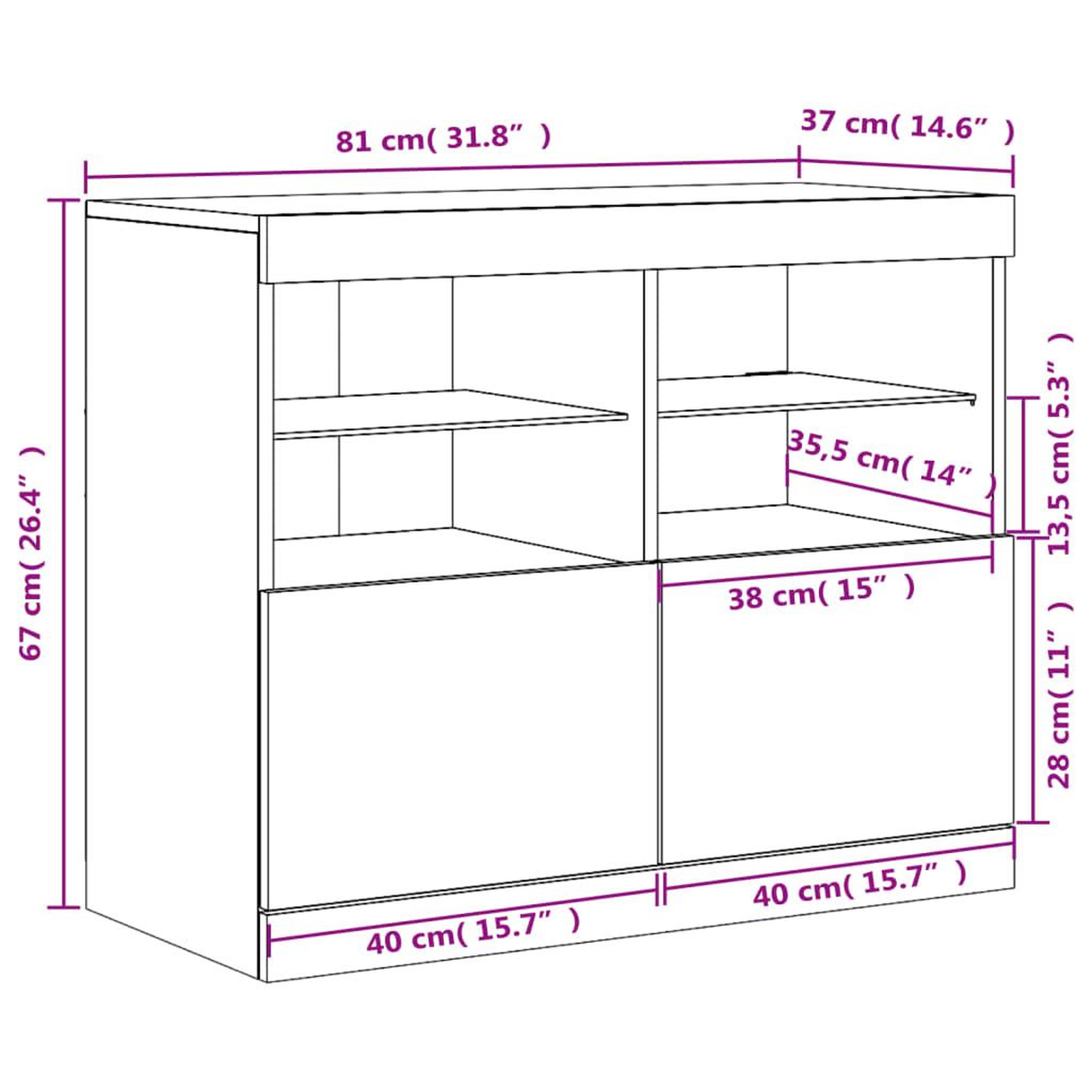Voir la diapositive 6 : VIDAXL Buffet avec lumieres LED chene sonoma 81x37x67 cm
