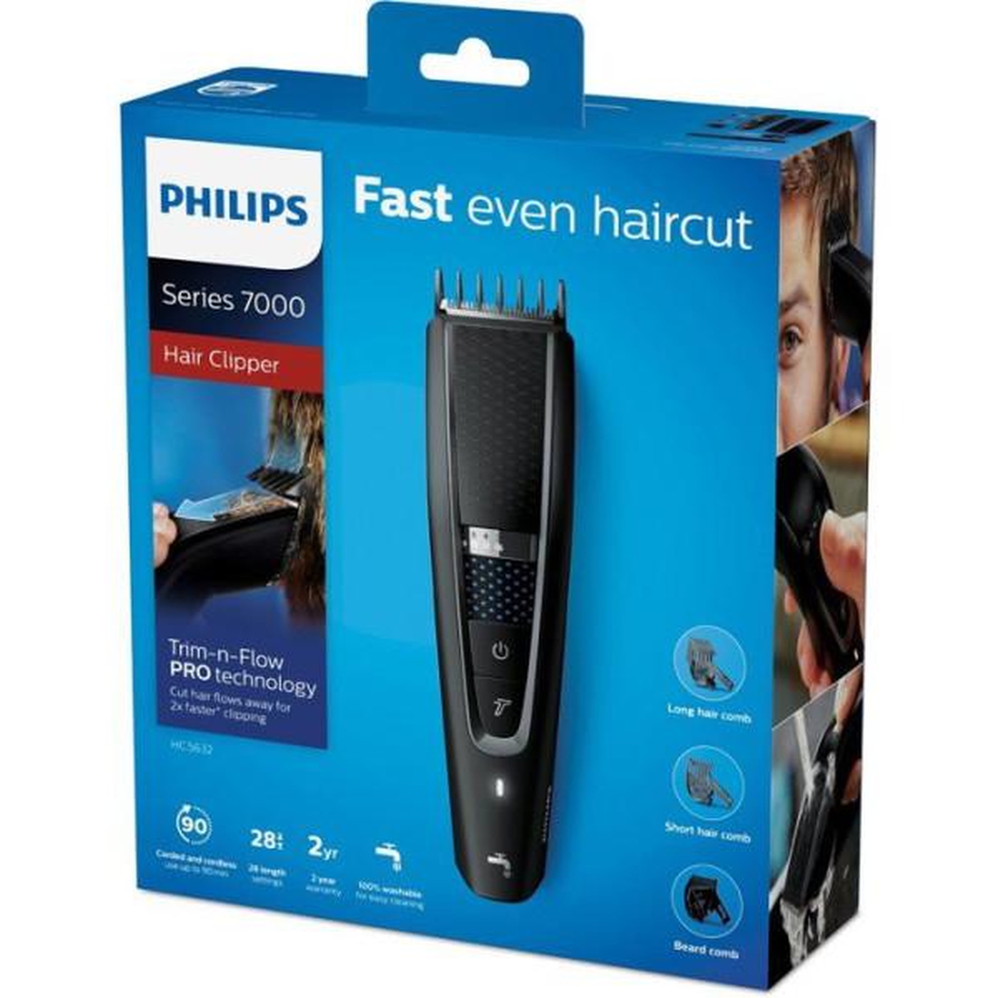 Voir la diapositive 2 : Philips Tondeuse a Cheveux  - PHILIPS - HC5632/15 - 28 hauteurs de coupe - 3 sabots - 90 min autonomie