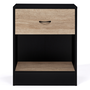 Voir la diapositive 3 : ID MARKET Lot de 2 tables de chevet OLGA 1 tiroir avec niche bois noir et tiroir façon hêtre