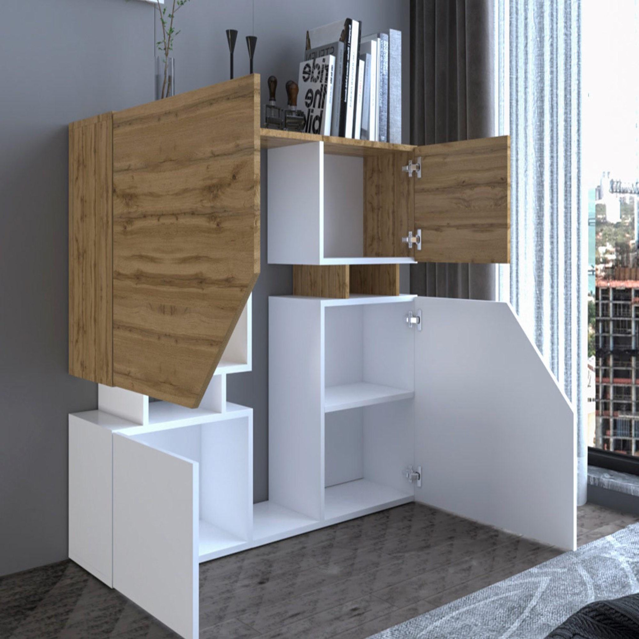 Voir la diapositive 3 : BEST MOBILIER Pitt - buffet haut - 4 portes - 120 cm