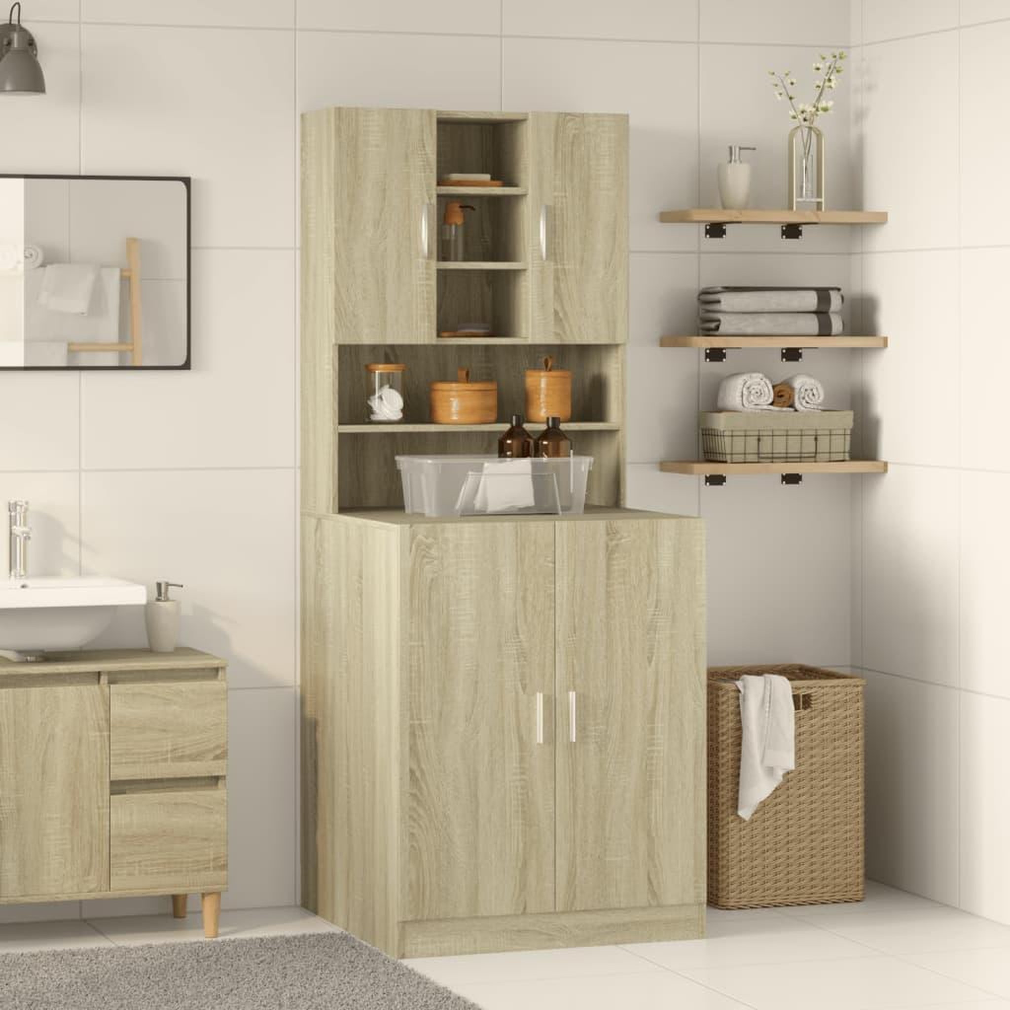 Voir la diapositive 3 : VIDAXL Meuble pour machine a laver Chene sonoma 70,5x24x90 cm