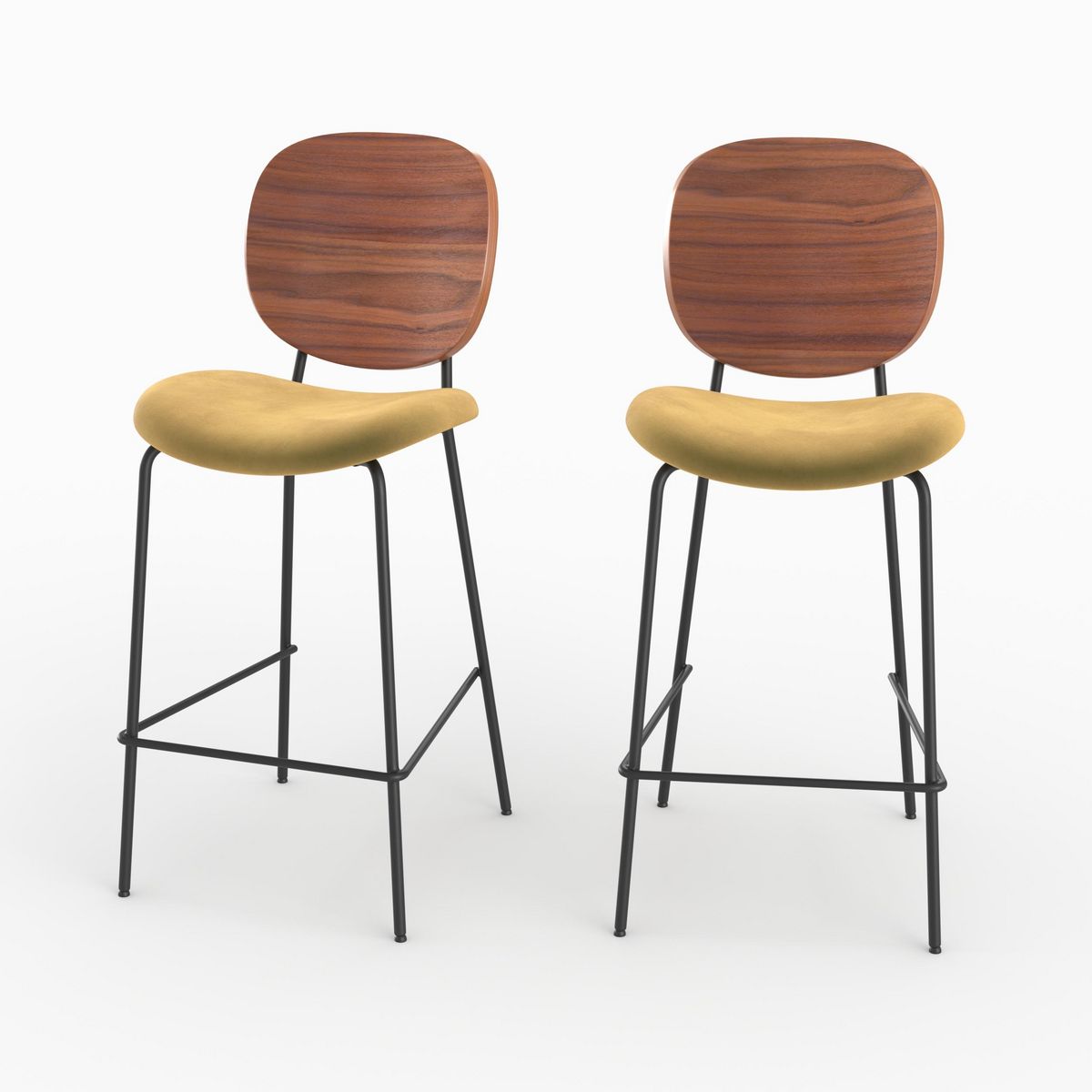 Rendez vous déco Lot de 2 chaises pour îlot central 65,5 cm en velours jaune - Simone