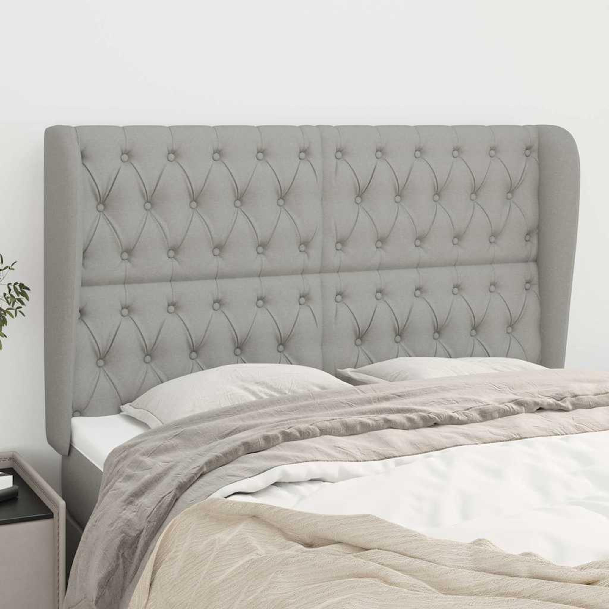 Voir la diapositive 2 : VIDAXL Tete de lit avec oreilles Gris clair 147x23x118/128 cm Tissu