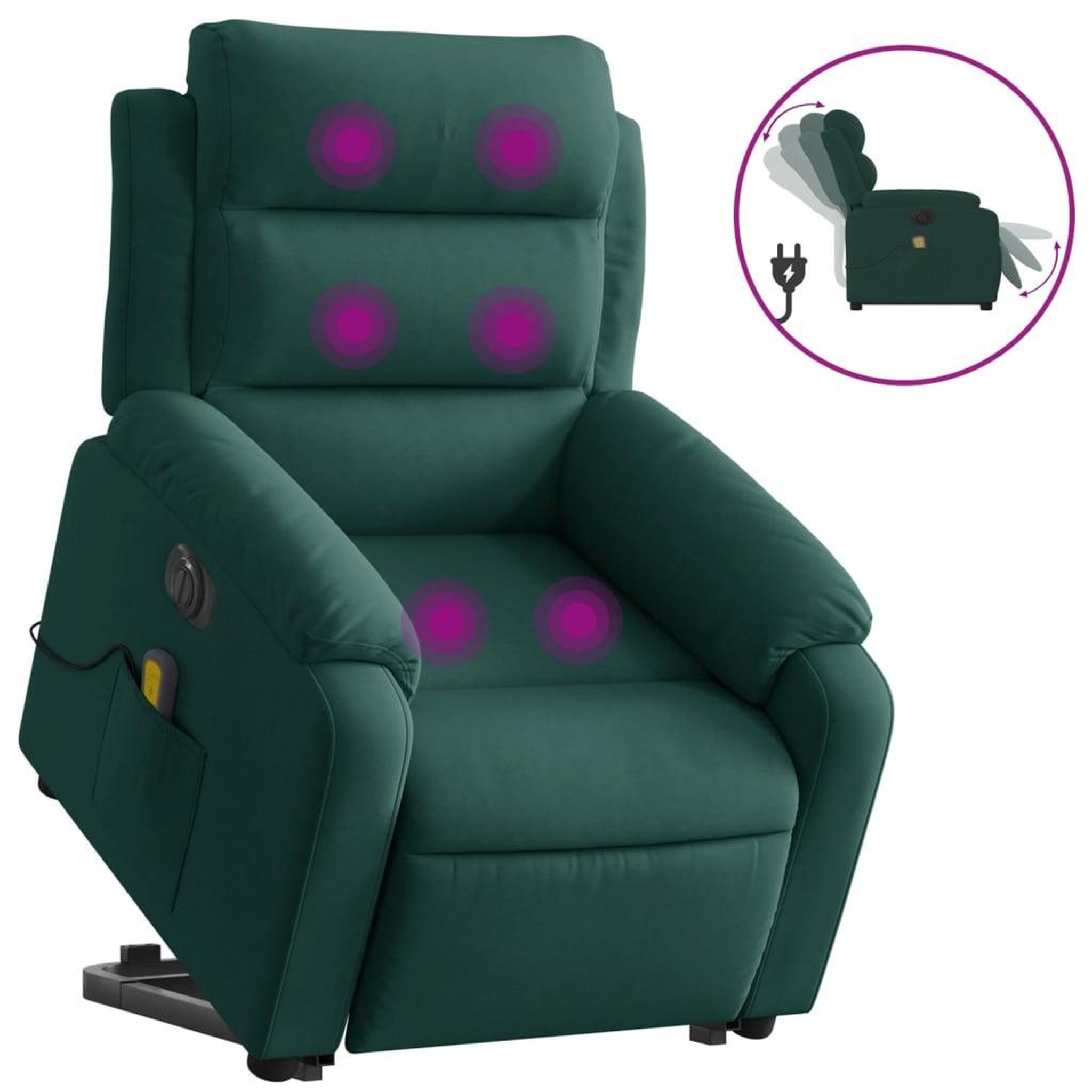 Voir la diapositive 2 : VIDAXL Fauteuil inclinable de massage electrique vert fonce velours