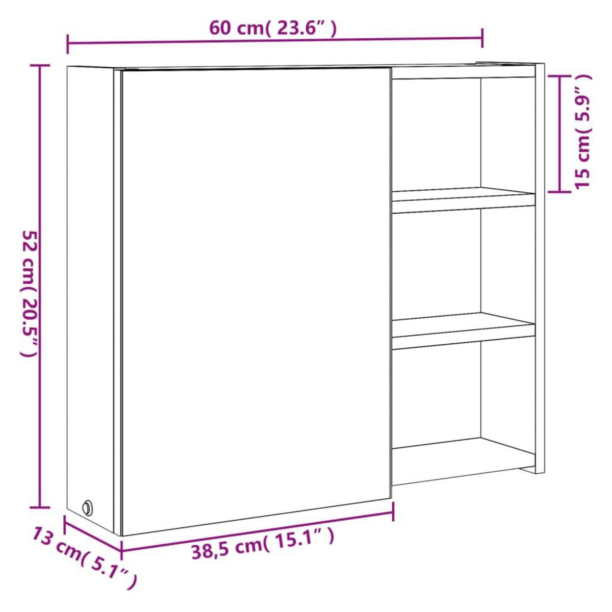 VIDAXL Armoire de salle de bain a miroir avec LED gris 60x13x52 cm