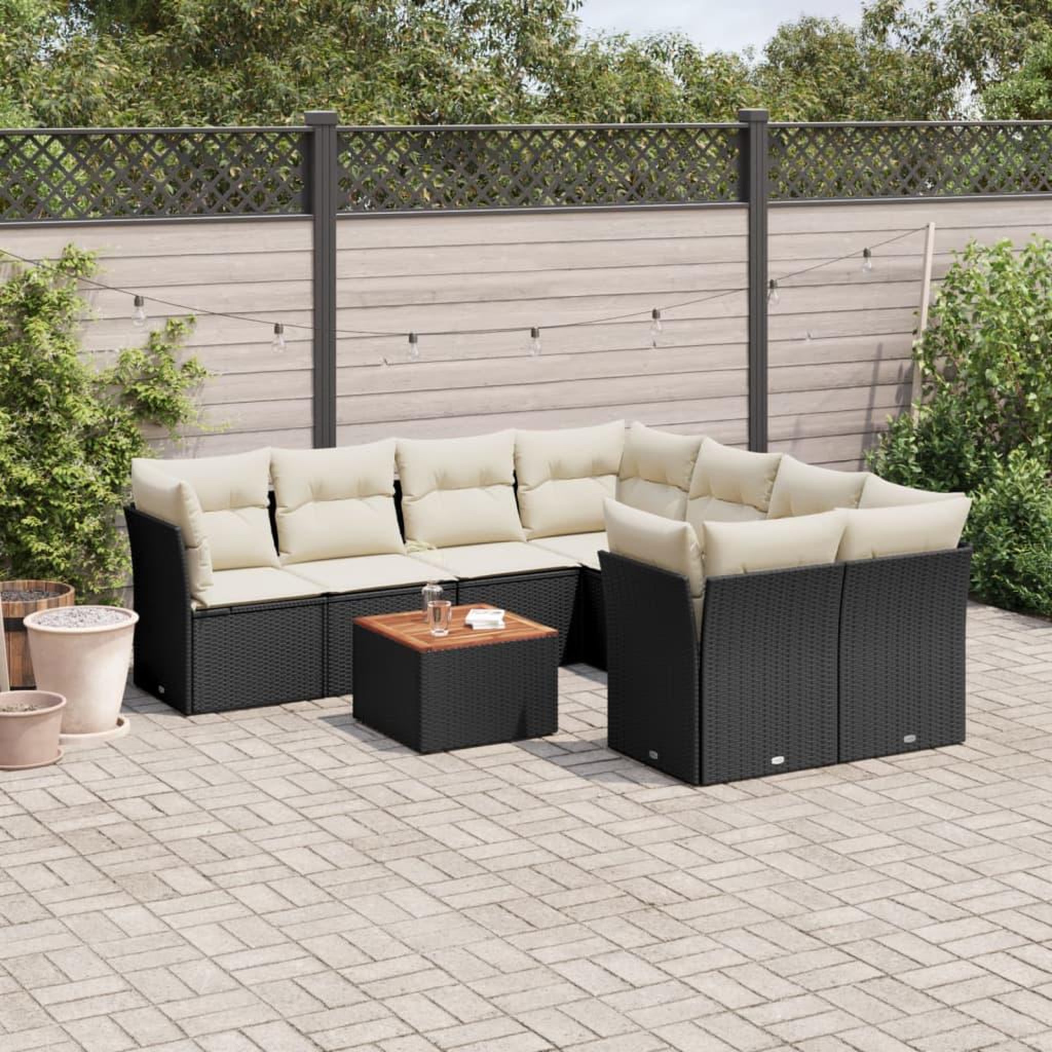 VIDAXL Salon de jardin 9 pcs avec coussins noir resine tressee