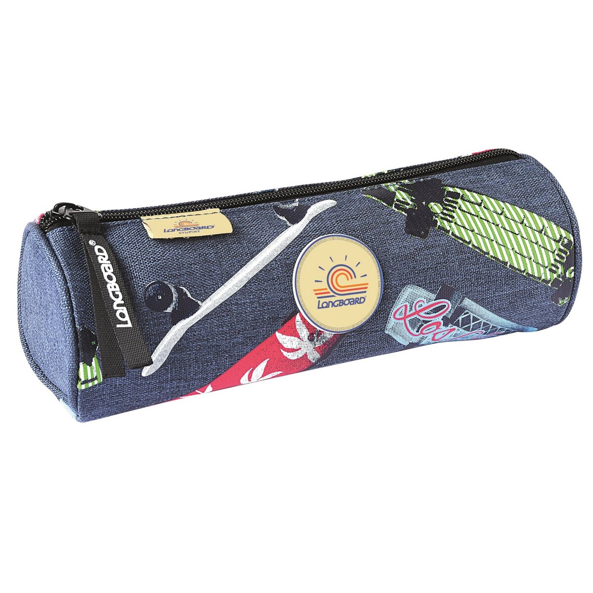 LONGBOARD  Trousse ronde Longboard gris motifs skates
