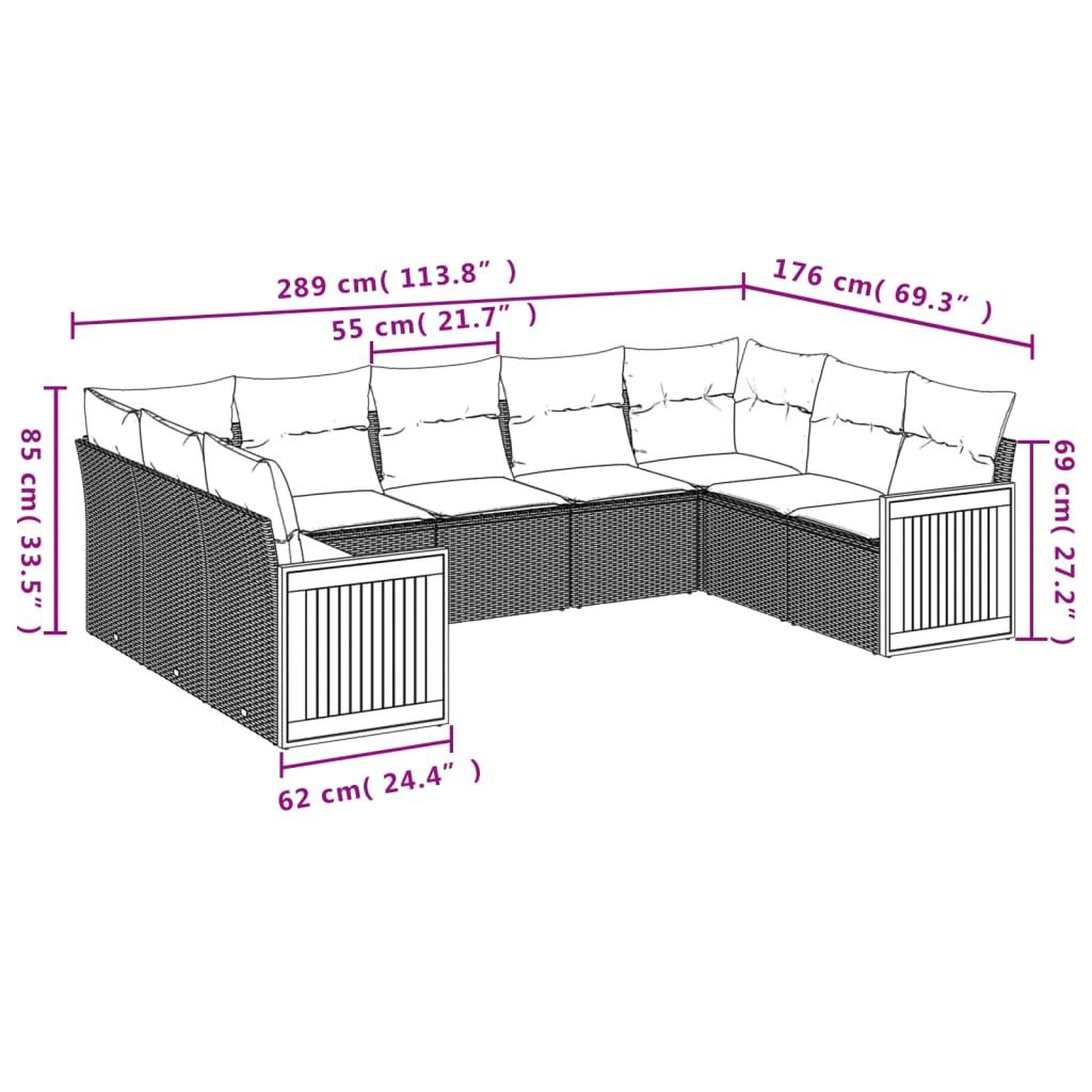 Voir la diapositive 6 : VIDAXL Salon de jardin 9 pcs avec coussins gris resine tressee