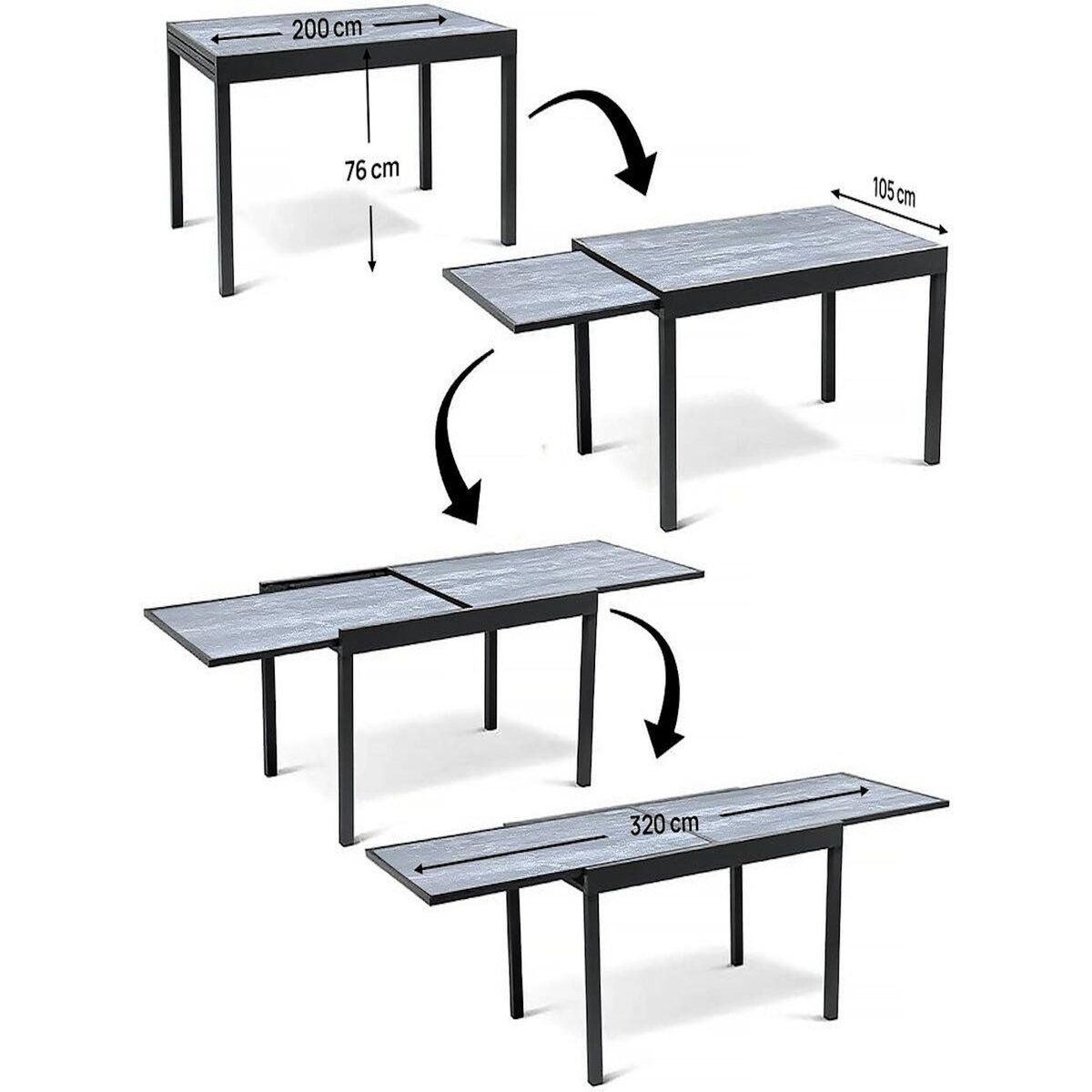 Habitat et Jardin Salon de jardin repas extensible  Lagos  - Table extensible 200/320 x 105 x 76 cm - 12 chaises - Noir