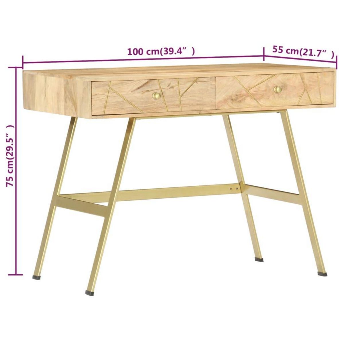 VIDAXL Bureau avec tiroirs 100x55x75 cm bois solide de manguier