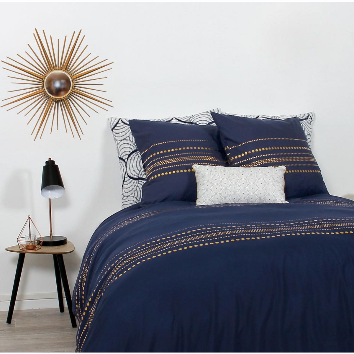 Parure housse de couette microfibre impressions pastilles dorées MARCUS