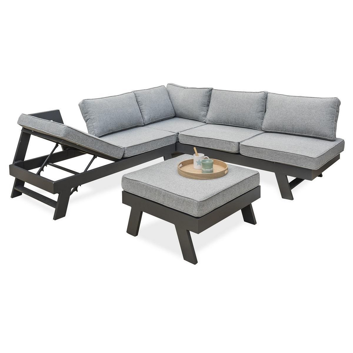 DCB GARDEN Salon bas de jardin en angle - 5/6 places - Aluminium - Anthracite