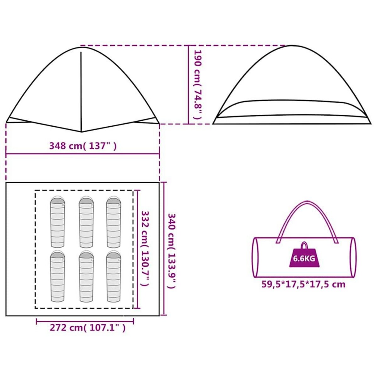 VIDAXL Tente de camping a dome 6 personnes bleu impermeable