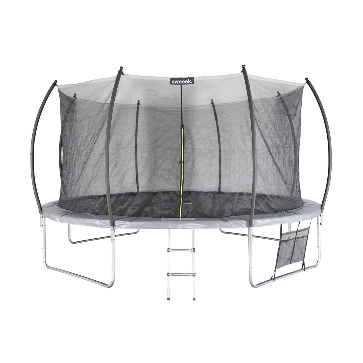 SWEEEK Trampoline rond Ø 430cm gris avec filet de protection intérieur - Venus Inner XXL –  échelle. bâche. filet pour chaussures et kit d'ancrage 4.30m 430 cm