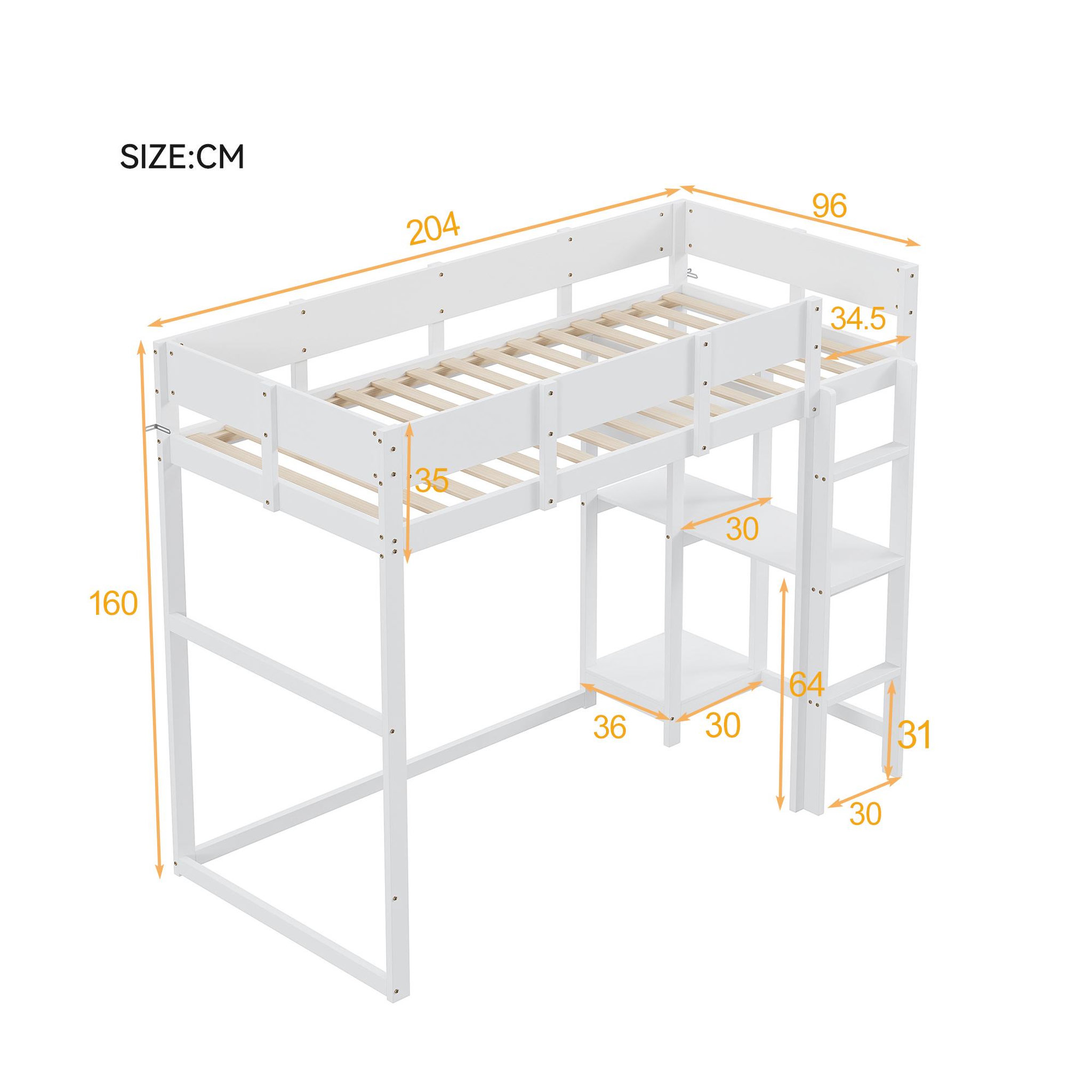 Voir la diapositive 3 : MERAX Lit mezzanine 90x200 cm coloris blanc bois massif