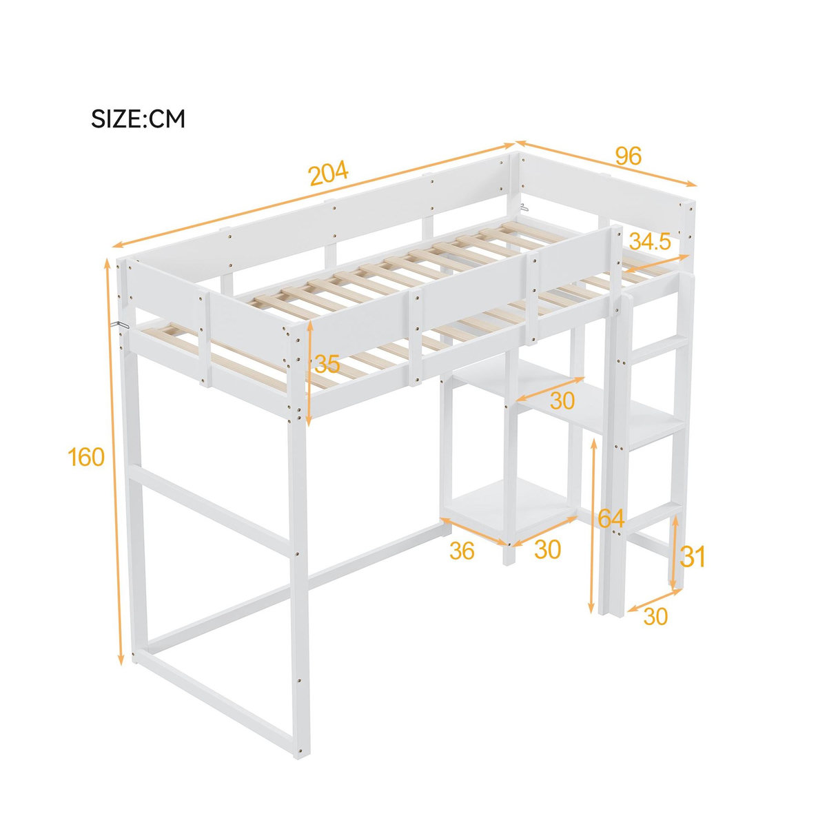 MERAX Lit mezzanine 90x200 cm coloris blanc bois massif