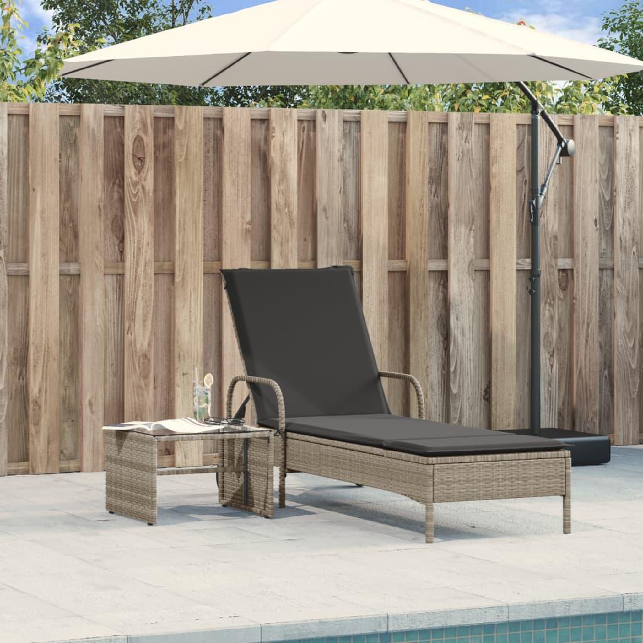 Voir la diapositive 3 : VIDAXL Chaise longue avec roues et coussins gris clair resine tressee
