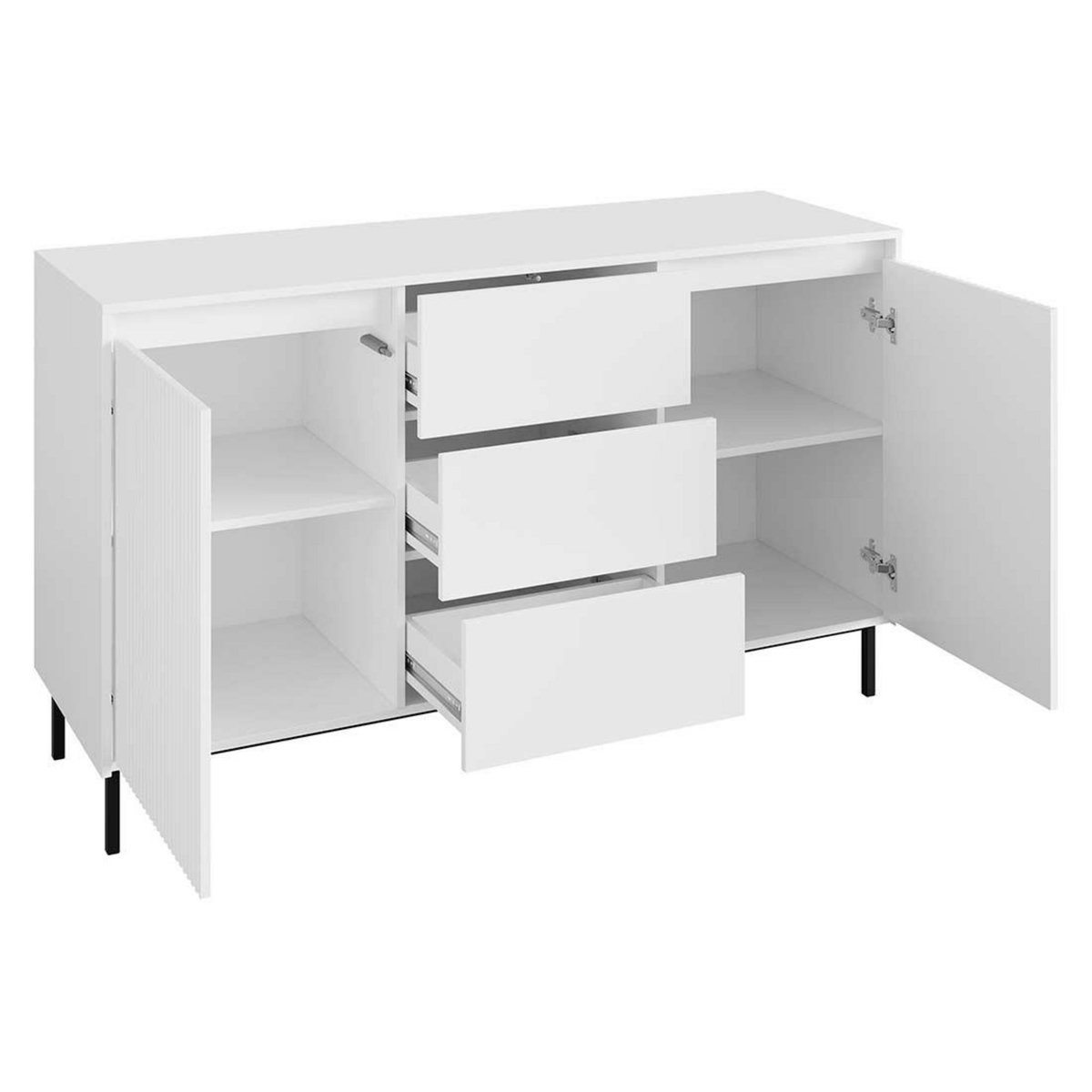 BEST MOBILIER Girona - buffet bas - blanc - 3 tiroirs et 2 portes - 153 cm