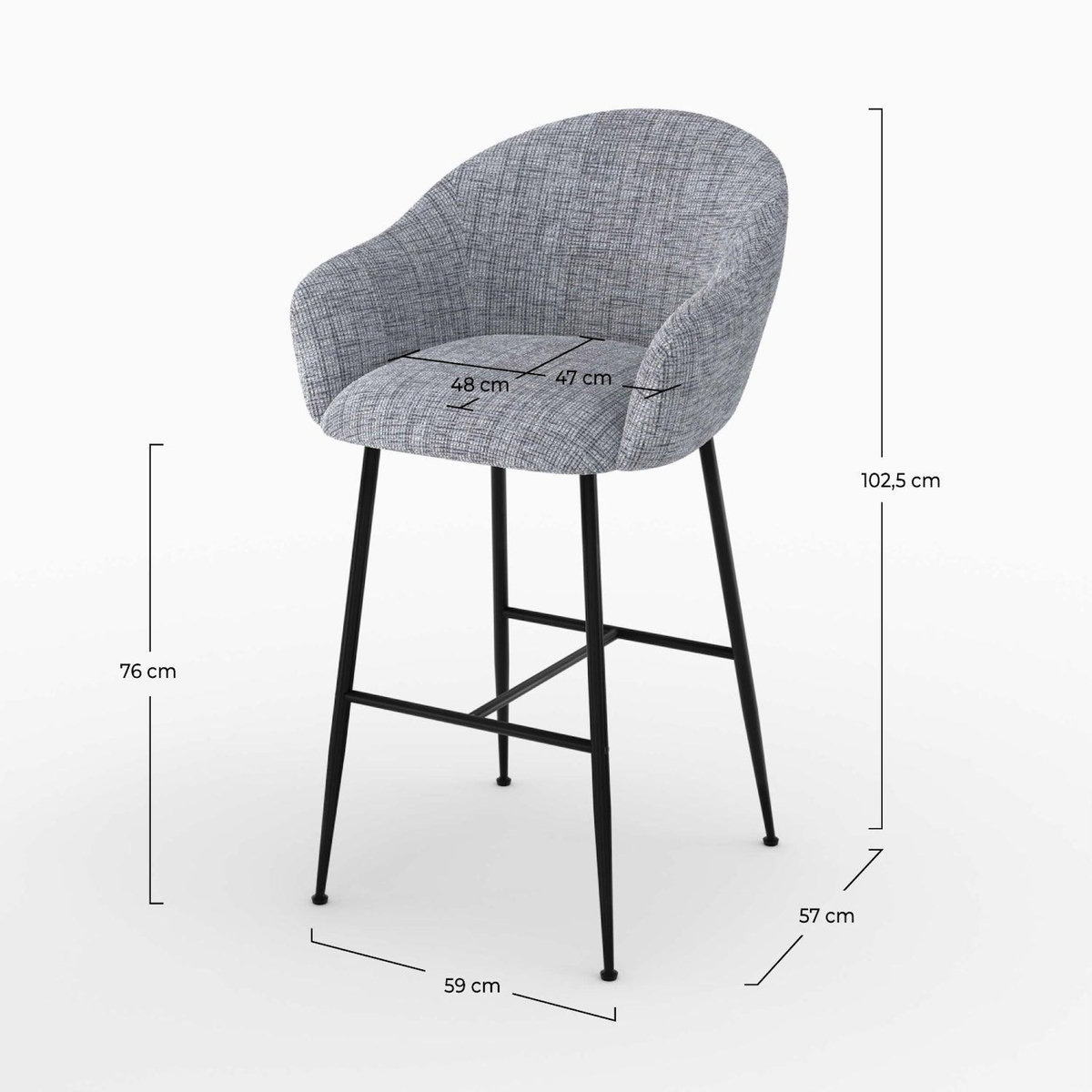 MAISON PAVANE Chaise de bar en tissu gris chiné 76 cm-Socky