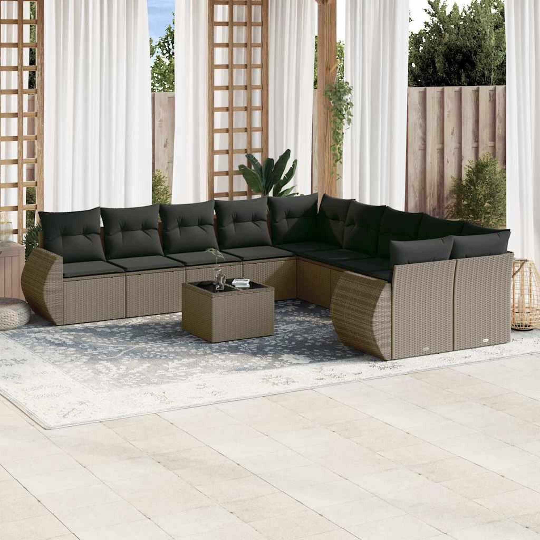 VIDAXL Salon de jardin 11 pcs avec coussins gris clair resine tressee