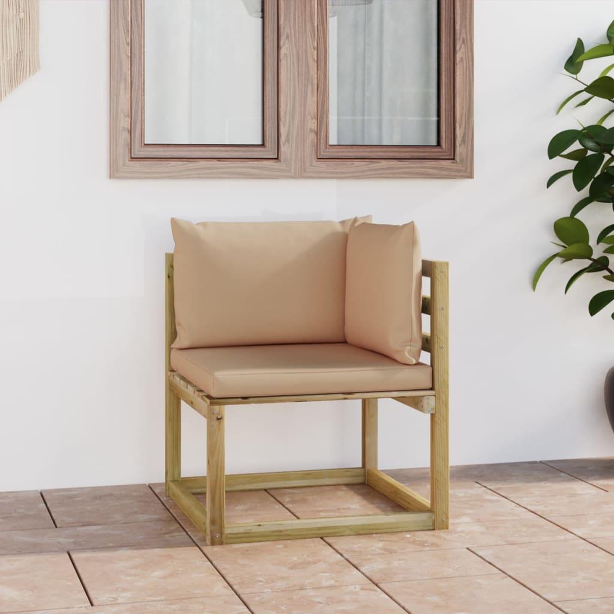 Voir la diapositive 1 : VIDAXL Canape d'angle de jardin avec coussins Bois impregne de vert