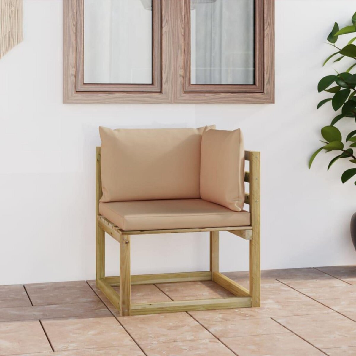 VIDAXL Canape d'angle de jardin avec coussins Bois impregne de vert