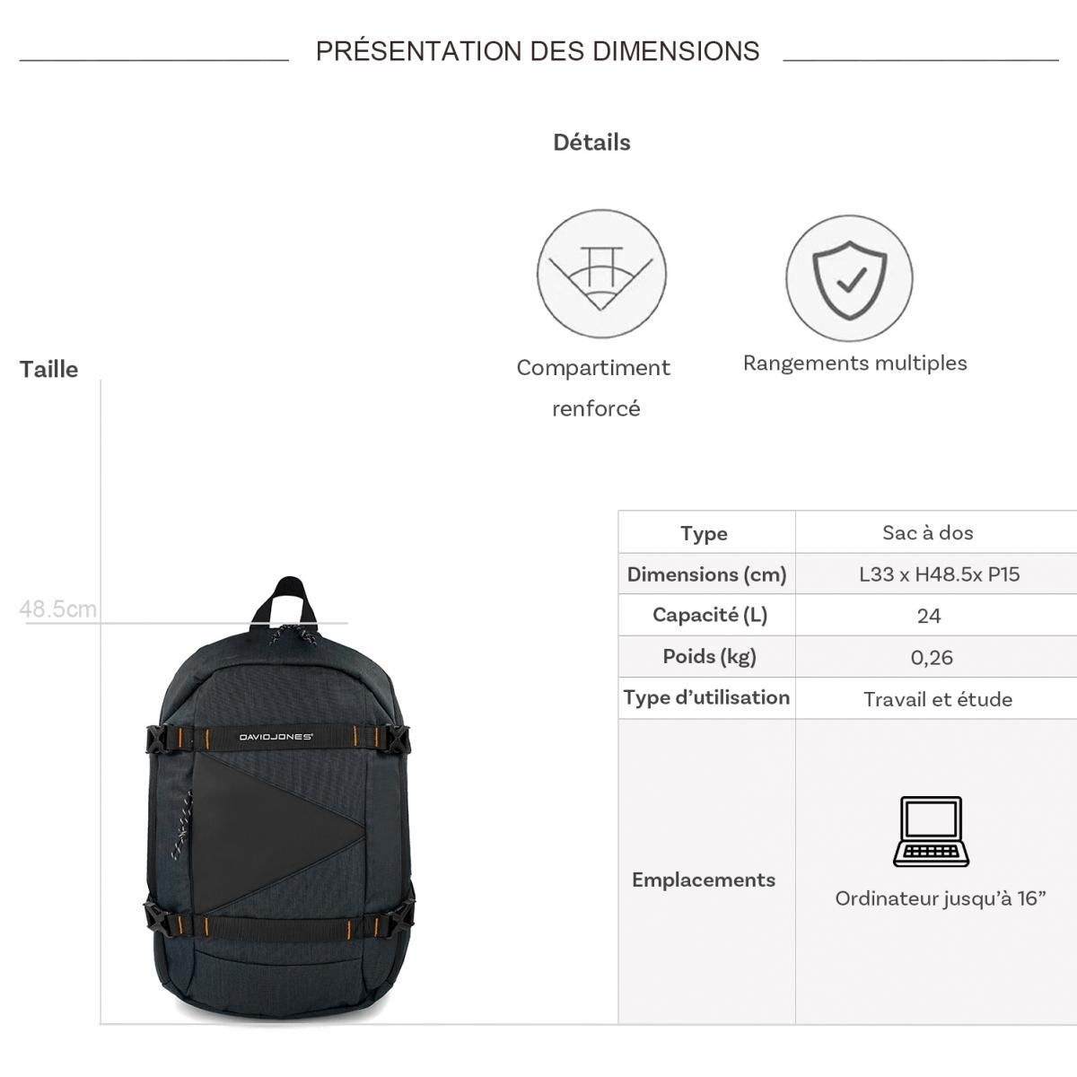 David Jones Sac à dos porte-ordinateur 16''