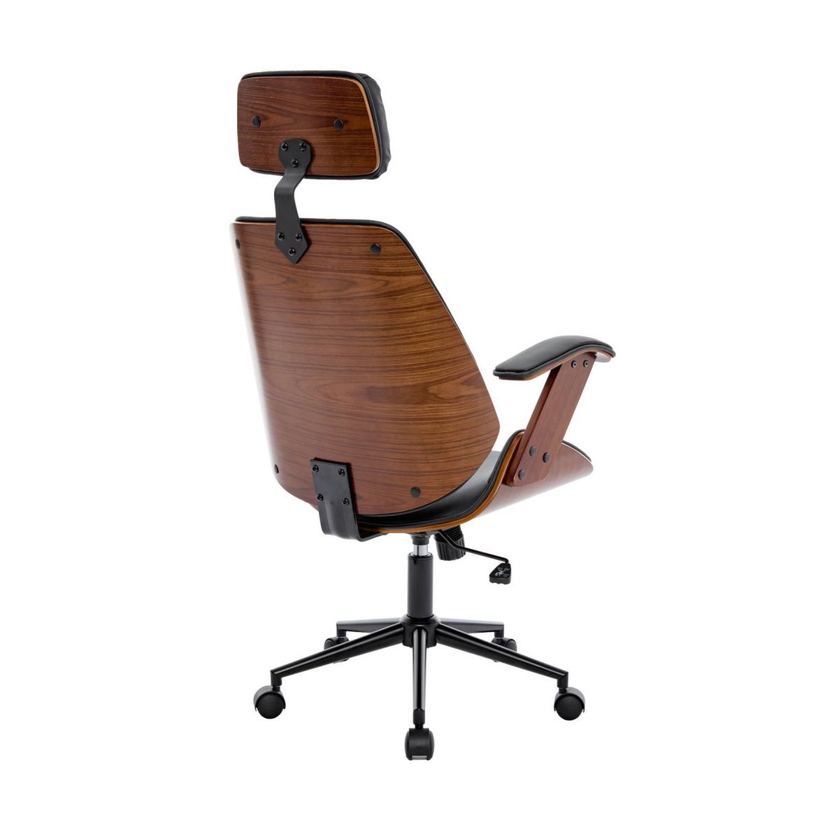 SWEEEK Chaise de bureau à roulettes décor bois courbé et simili cuir