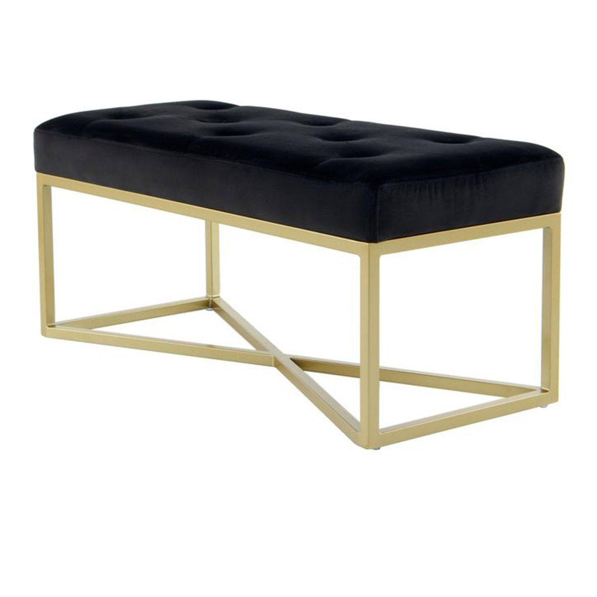 Paris Prix Banc design velours  cameron  90cm noir & or