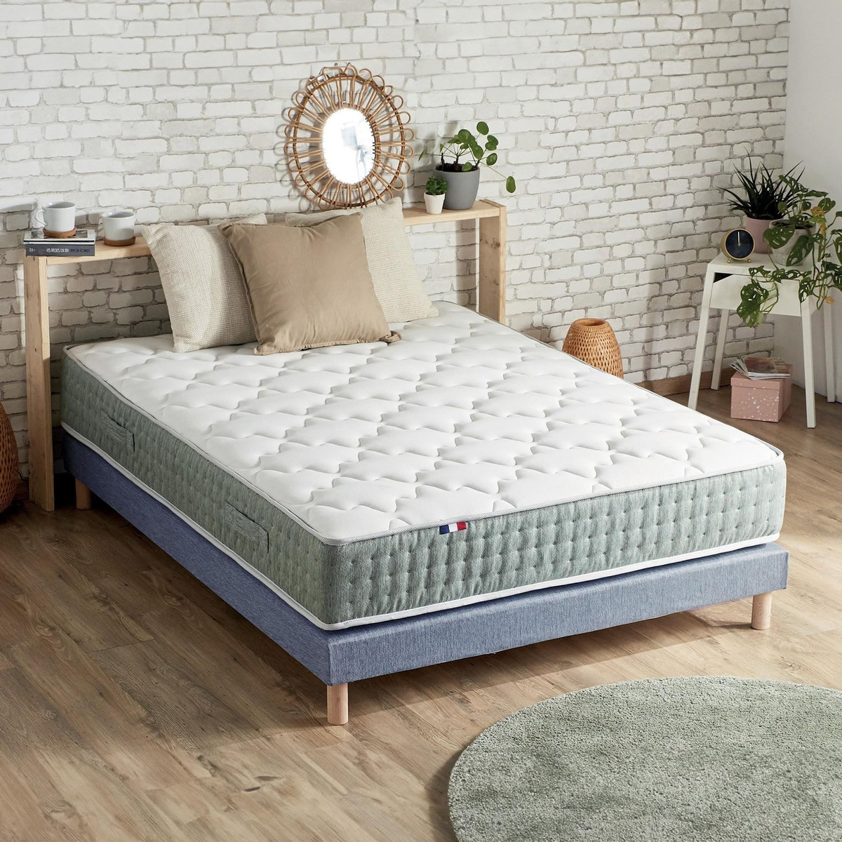 IDLITERIE Ensemble matelas Ressort 7 zones HYGGE + Sommier + couette + oreillers Fabriqué en France