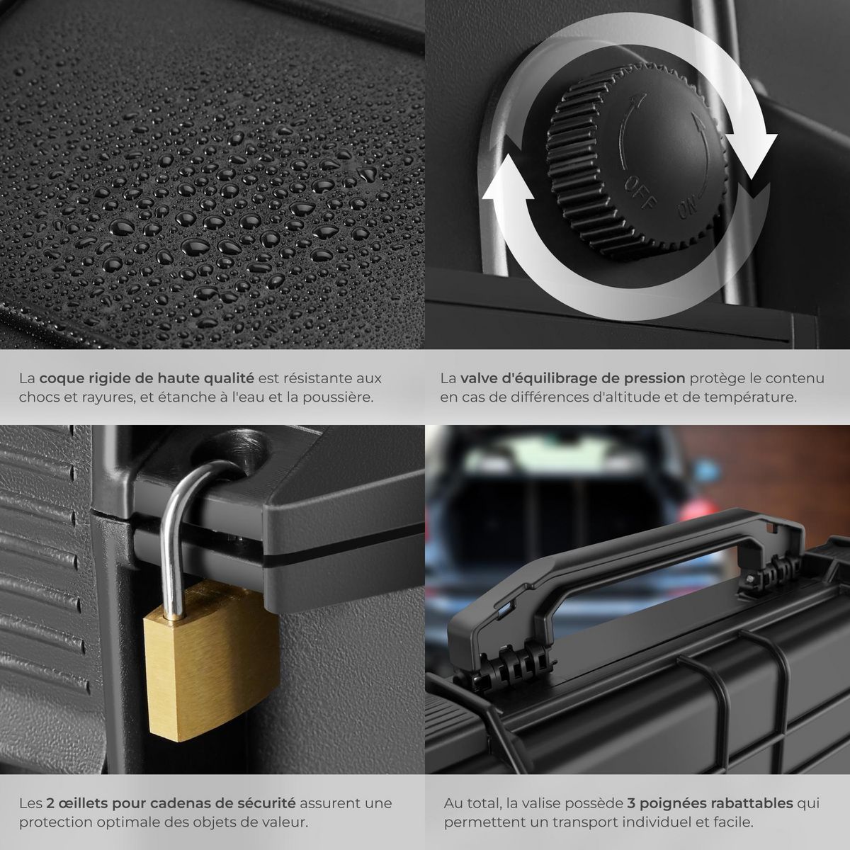 tectake Valise de protection pour fusil avec coque dure robuste noir