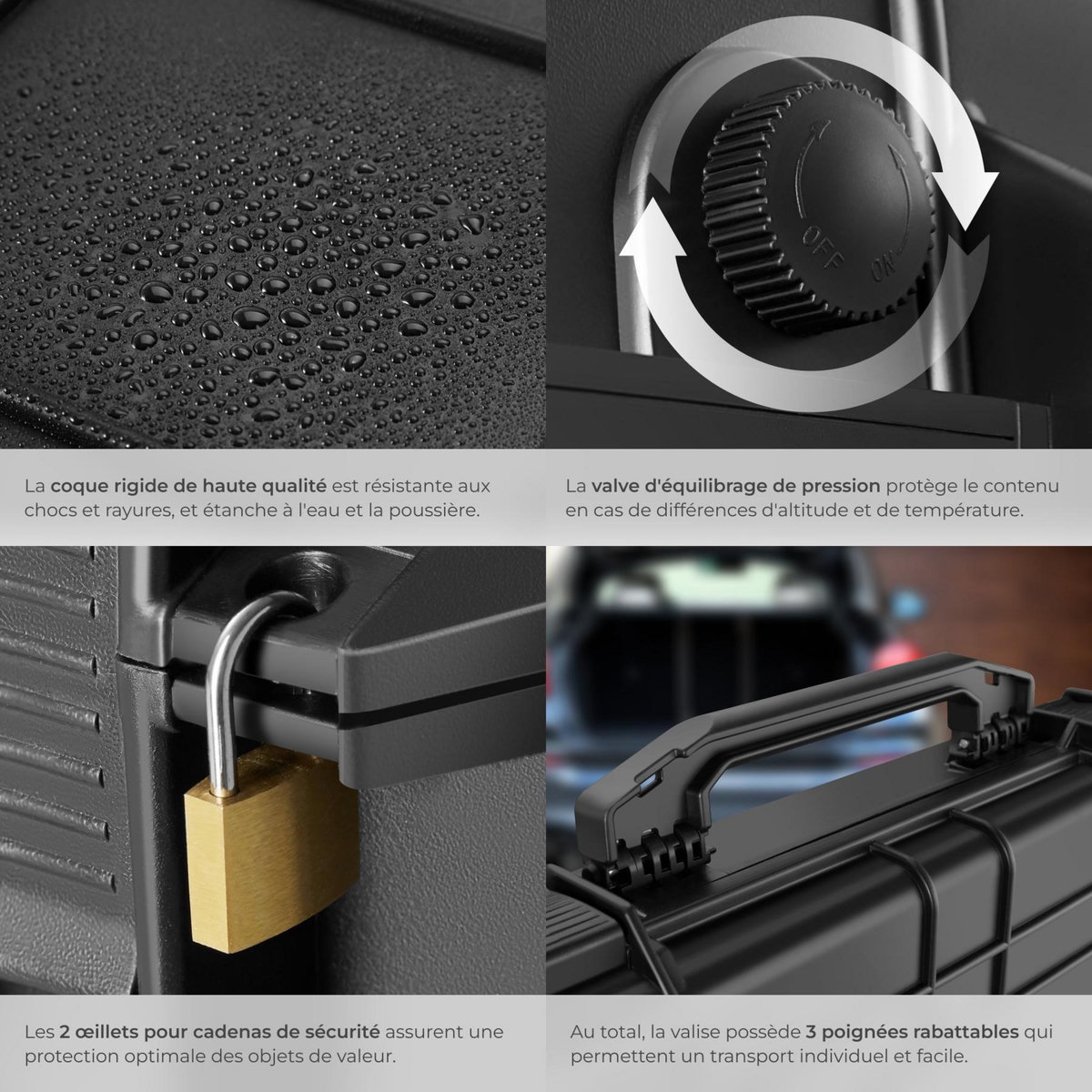 tectake Valise de protection pour fusil avec coque dure robuste noir