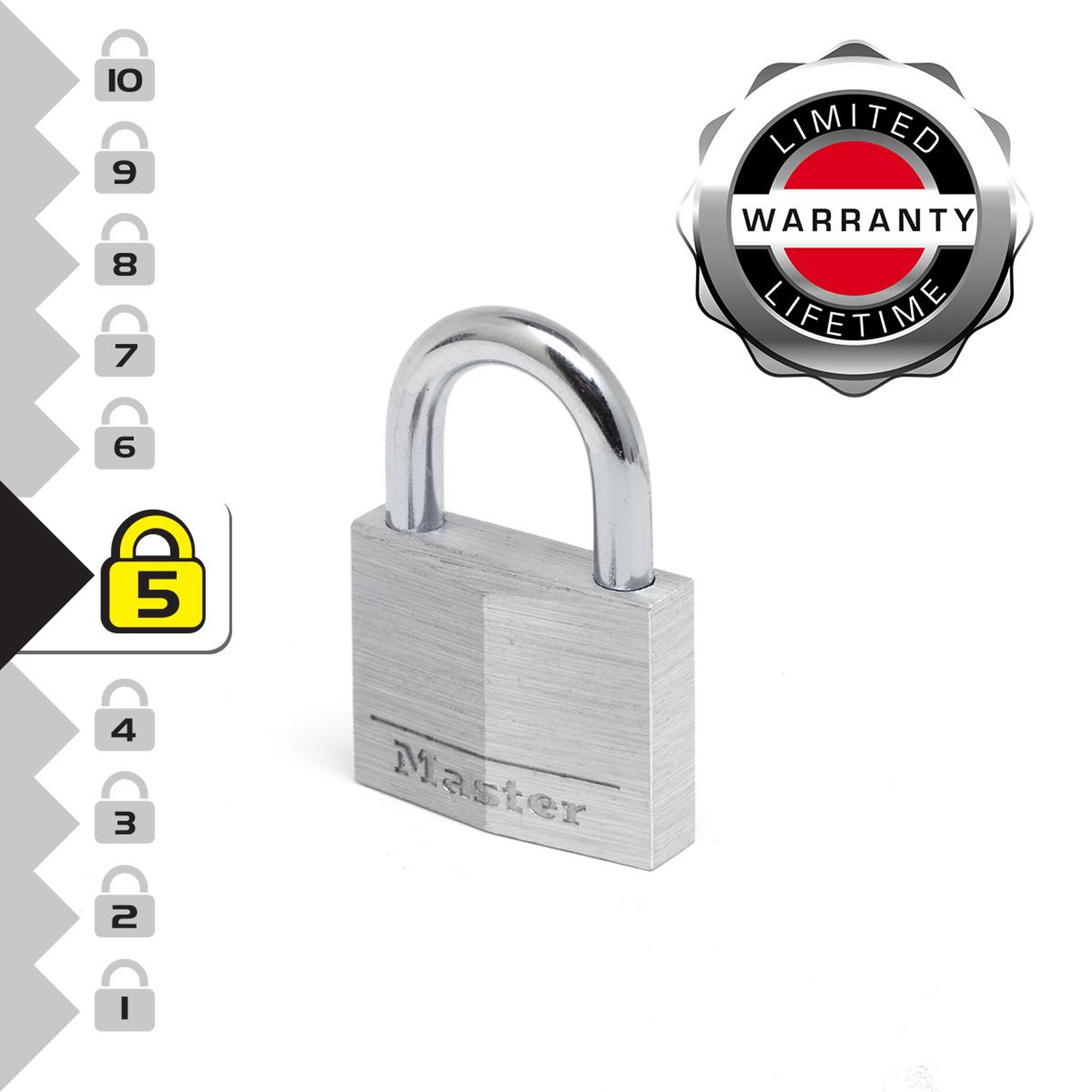 Master lock 9140EURQNOP Lot de 4 Cadenas à Clé en Aluminium Massif, Gris, 4 x 5,9 x 1,3 cm