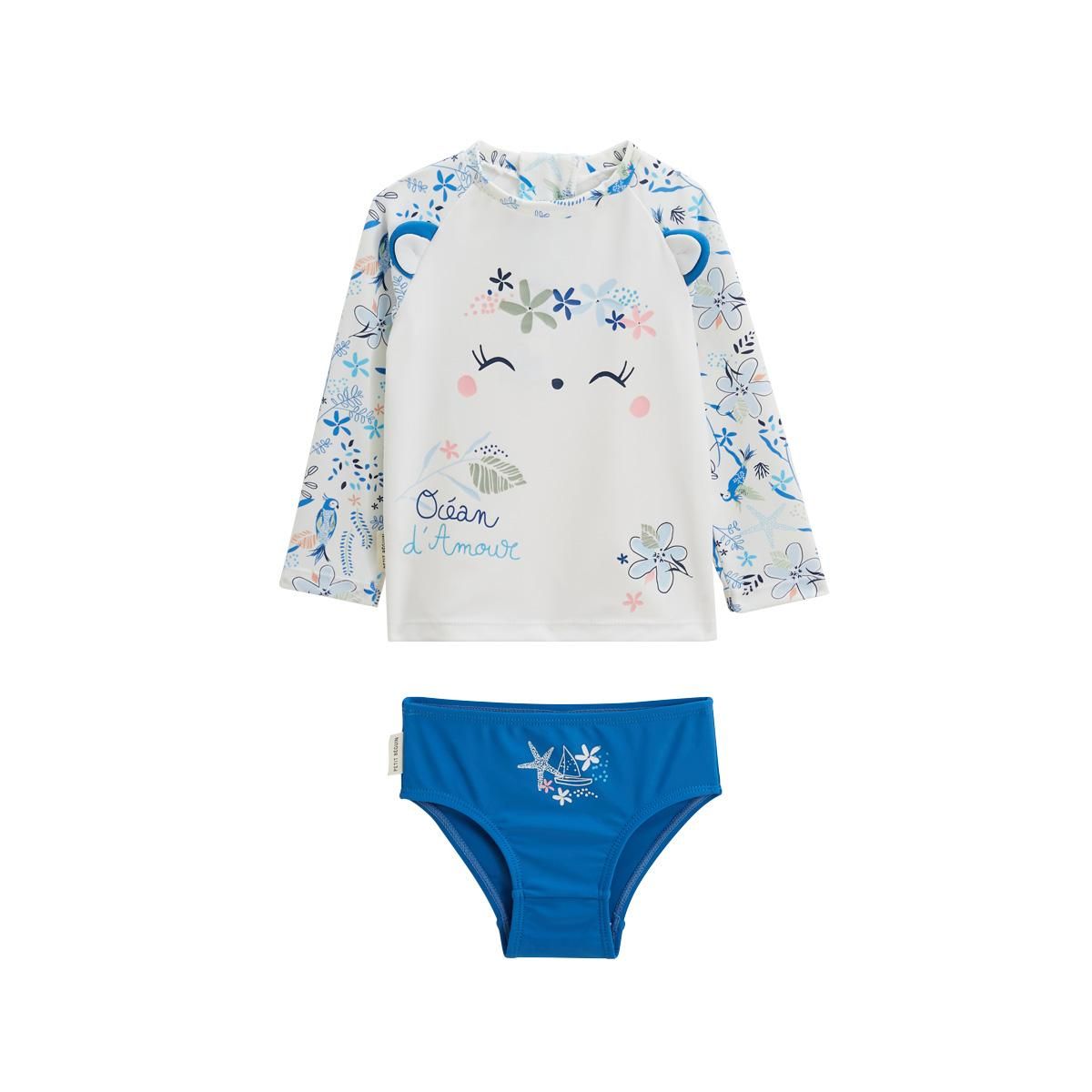 Petit Béguin Maillot de bain bébé 2 pièces t-shirt de protection UV & culotte Océan d'amour