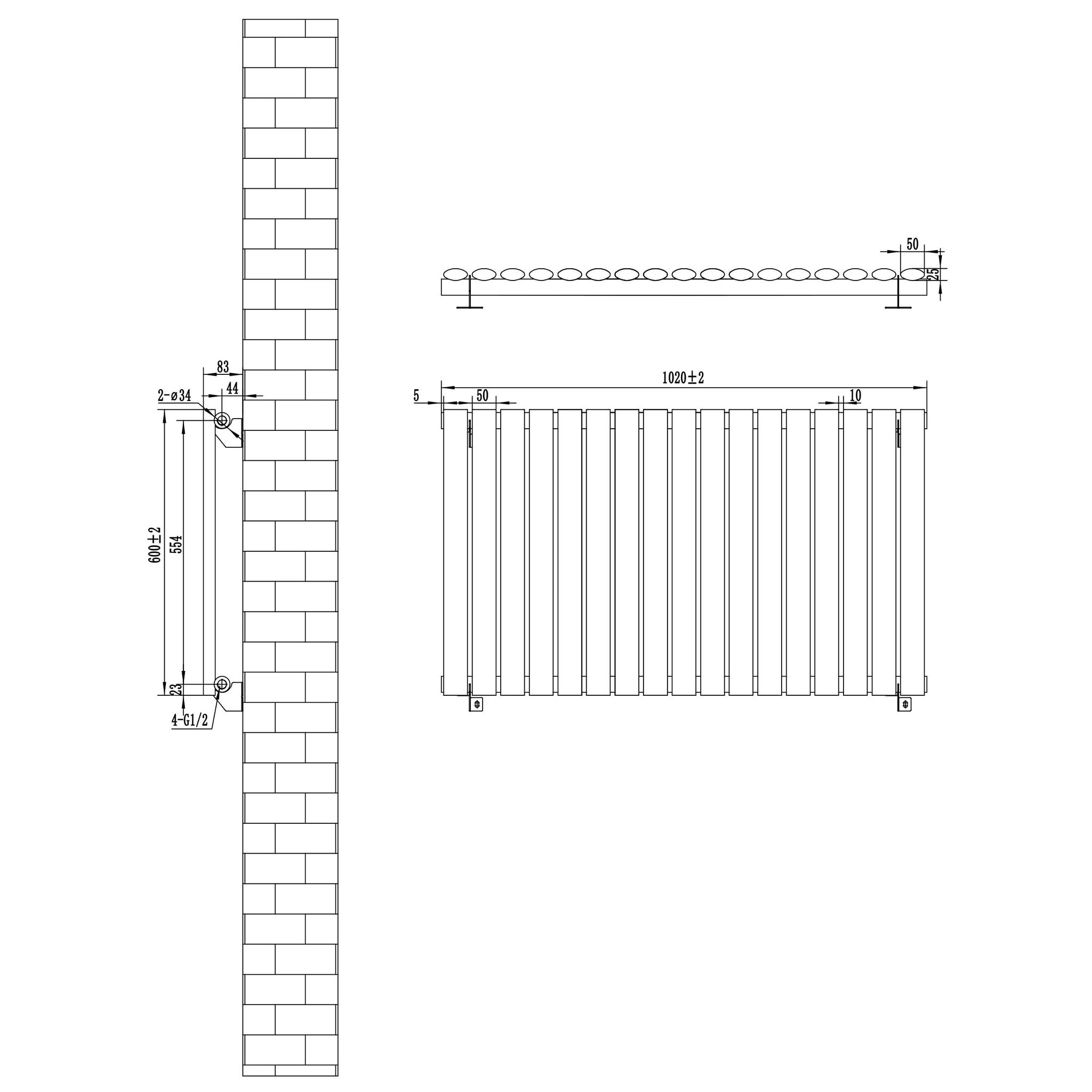 Voir la diapositive 5 : MONSTERSHOP Radiateur à colonnes ovales, 1 panneau - 600 x 1020 mm