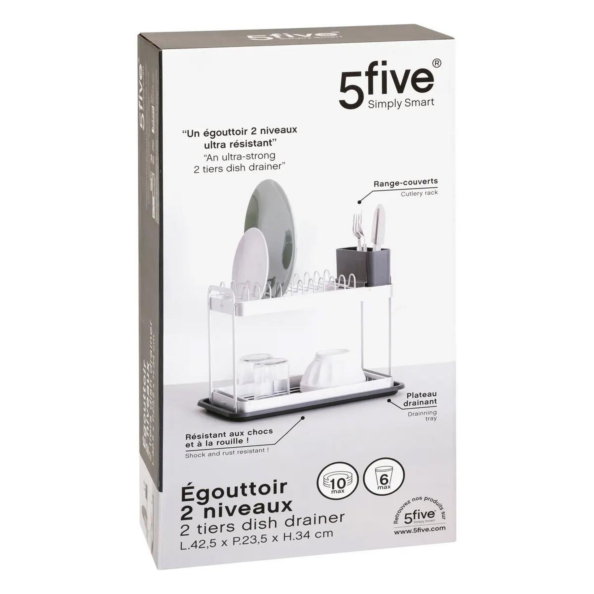 Voir la diapositive 5 : FIVE Égouttoir à vaisselle  2 niveaux  42cm gris